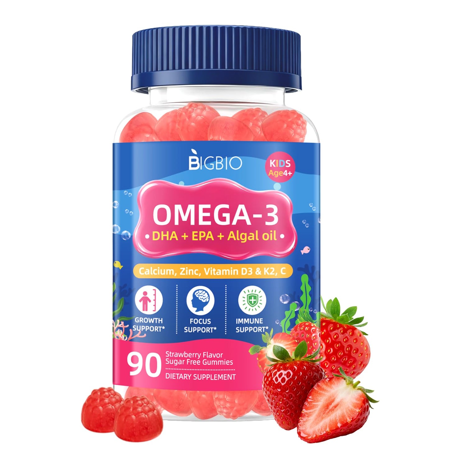 BIGBIO Omega 3 (EPA/DHA) Filled Gummies for Kids 90 Count