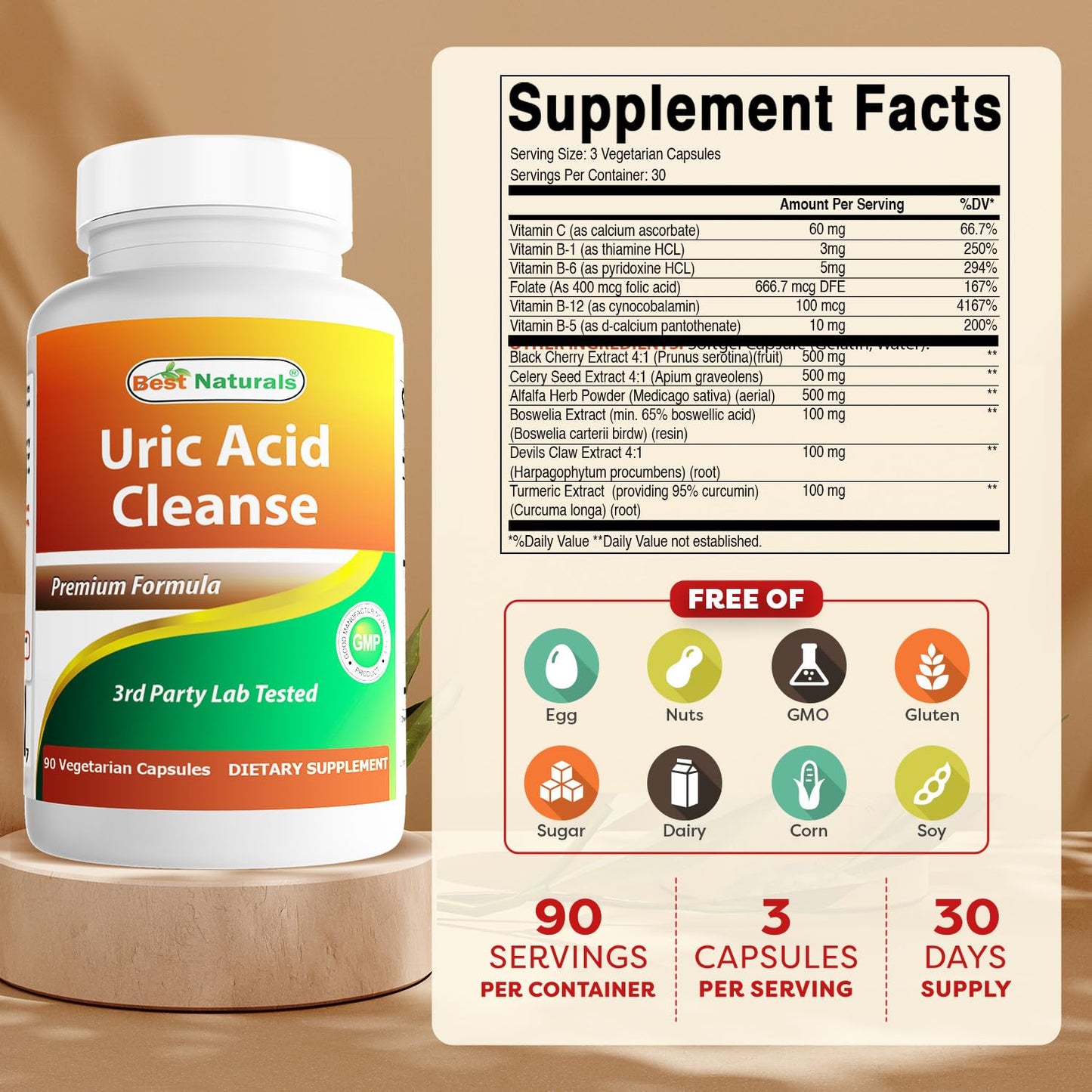 Best Naturals Uric Acid Cleanse Vitamins for Men and Women 270 Capsules