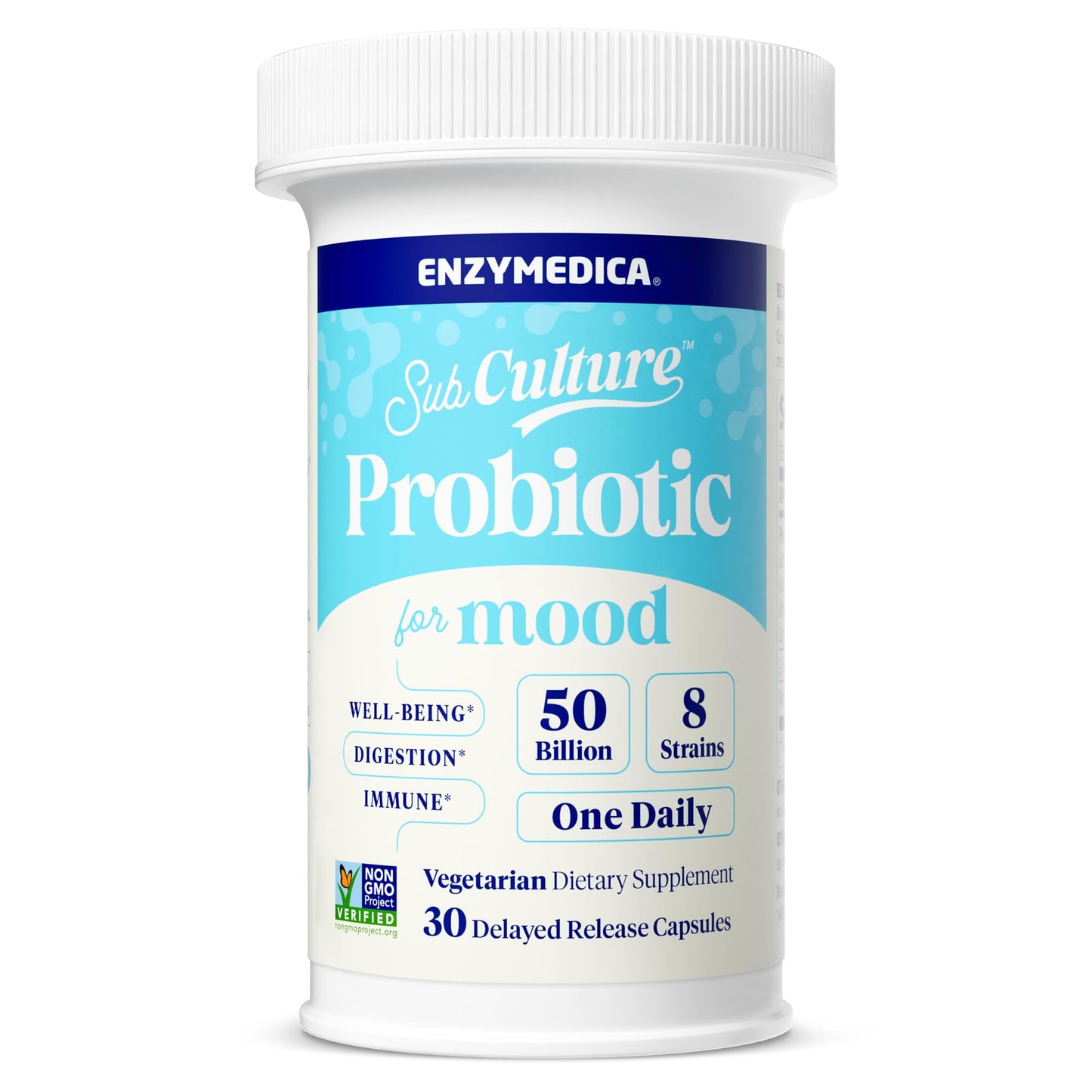 Enzymedica SubCulture Probiotic + L-Theanine for Women & Men, Psychobiotic Supplement, 50 Billion CFU, Digestive & Immune Health Support, Vegetarian Capsules, 30 Count