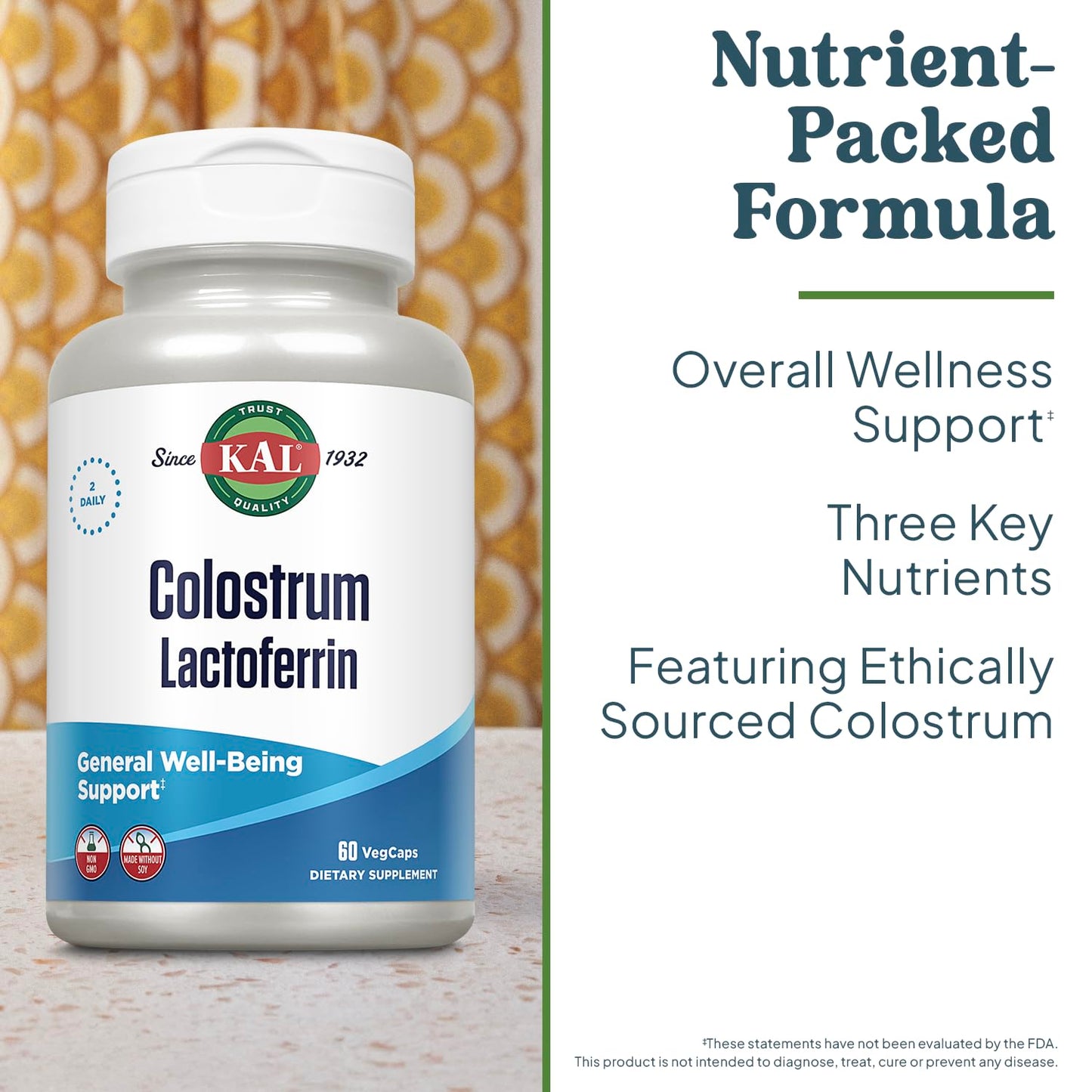 KAL Colostrum Lactoferrin, 20% Immunoglobulins | Lactoferrin & Beta Glucan | Healthy Immune Support, 60 Caps