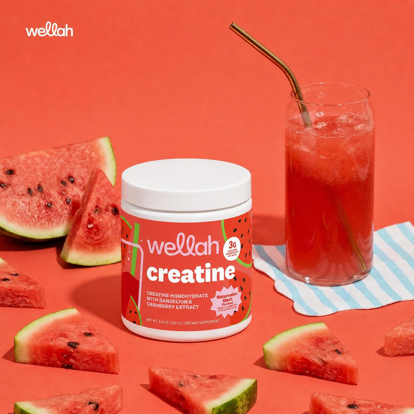 Wellah Creatine for Women - Creatine Monohydrate with Dandelion & Cranberry Extract Powder, 50 Servings