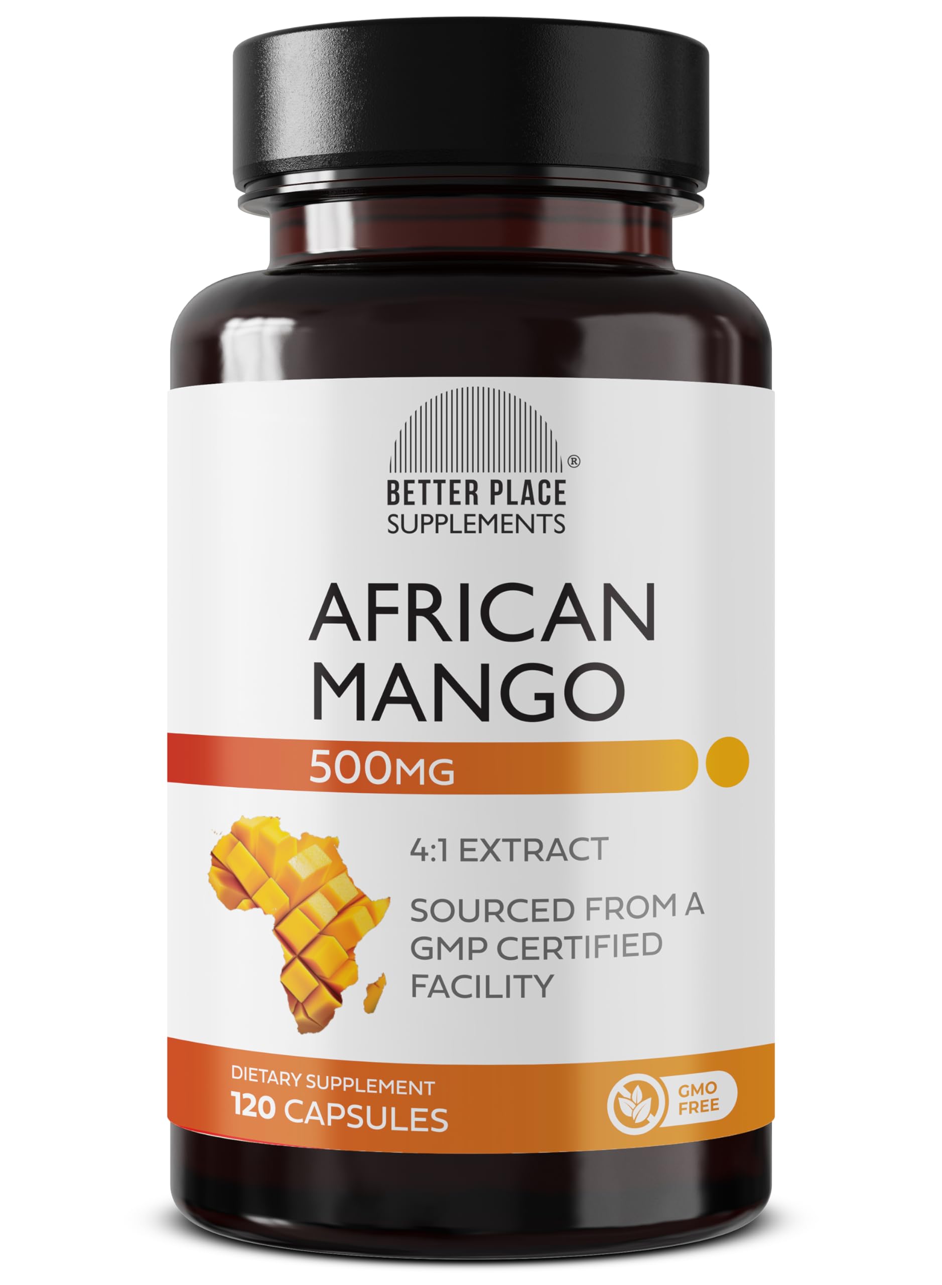 Better Place Organics African Mango Extract 4:1 Concentrate 500mg Capsules, 120 Count