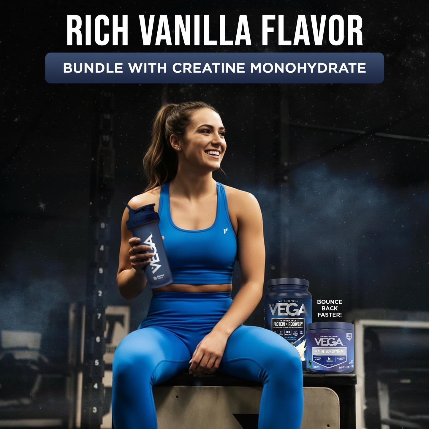 Vega Protein + Recovery Vanilla & Creatine Monohydrate Powder Bundle, Plant-Based Protein & Creatine Monohydrate Powder, 2.9 lb Total