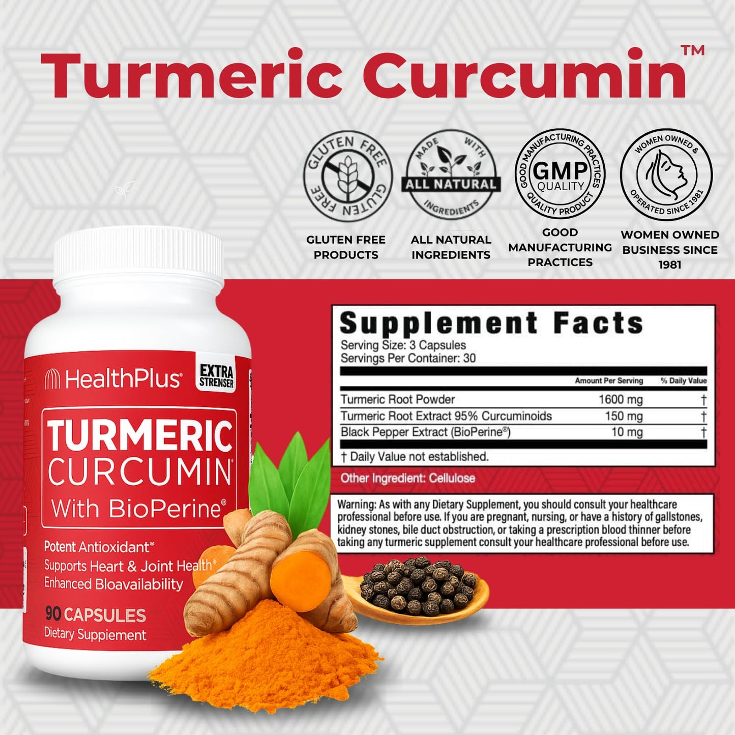 Health Plus Turmeric Curcumin 90 Capsules