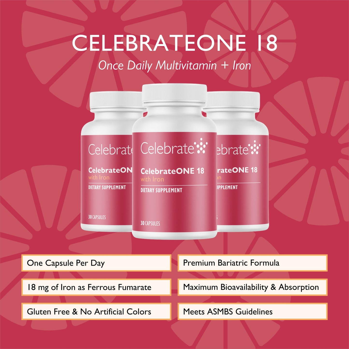 Celebrate Bariatric Supplements CelebrateONE 18 mg Iron - Once Daily Bariatric Multivitamin Capsule 90 Count