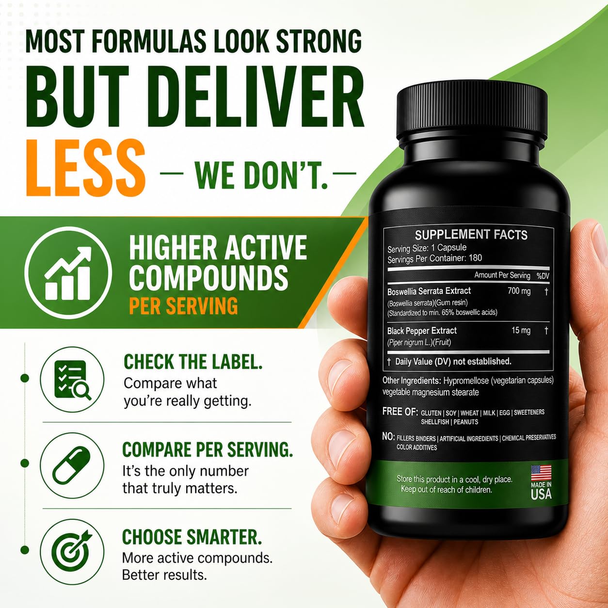 HCL Herbal Code Labs Boswellia Serrata Extract Capsules 700 mg, 65% Boswellic Acids, High Potency Standardized Extract, 180 Capsules