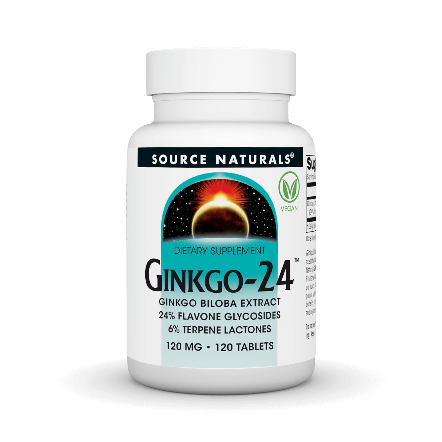 Source Naturals Ginkgo-24 - Ginkgo Biloba Extract, 24% Glycosides 6% Terpenes - 120 mg, 120 Tablets