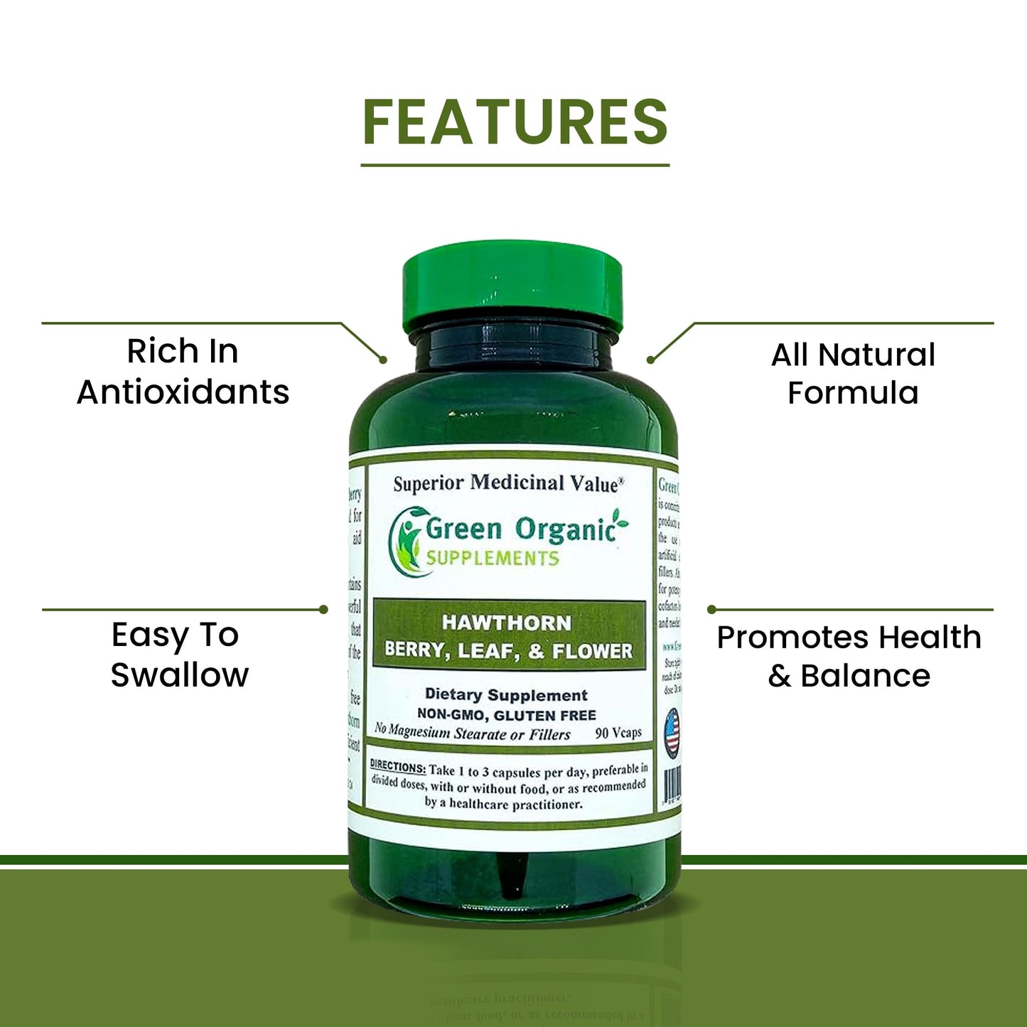 Green Organic Supplements Hawthorn Berry Capsules 90 Capsules