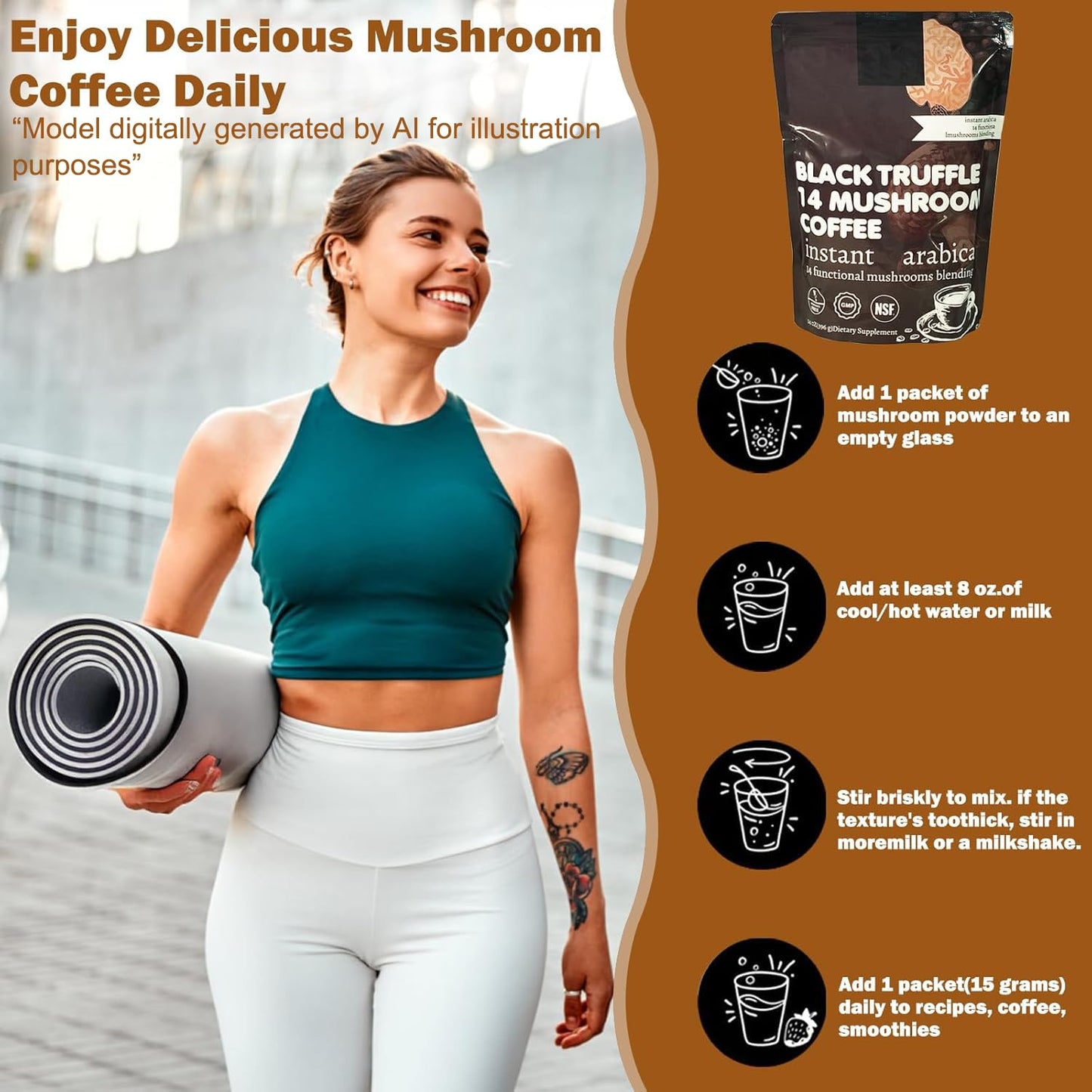 Dr. HR 14 in 1 Mushroom Coffee Instant Powder, 14 Count