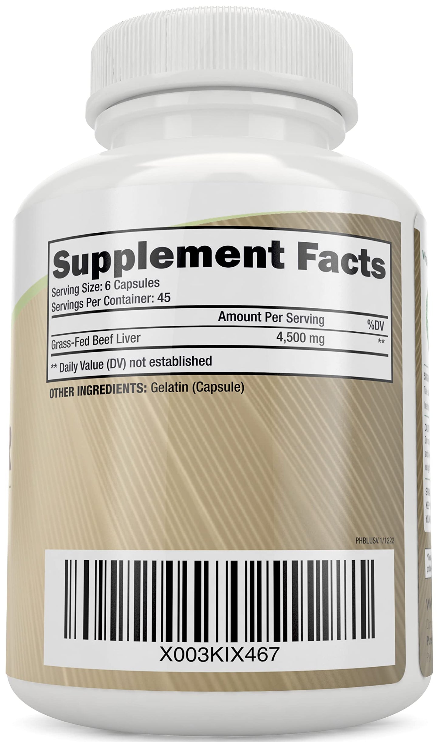 Purely Holistic Grass Fed Beef Liver Capsules, 270 Capsules