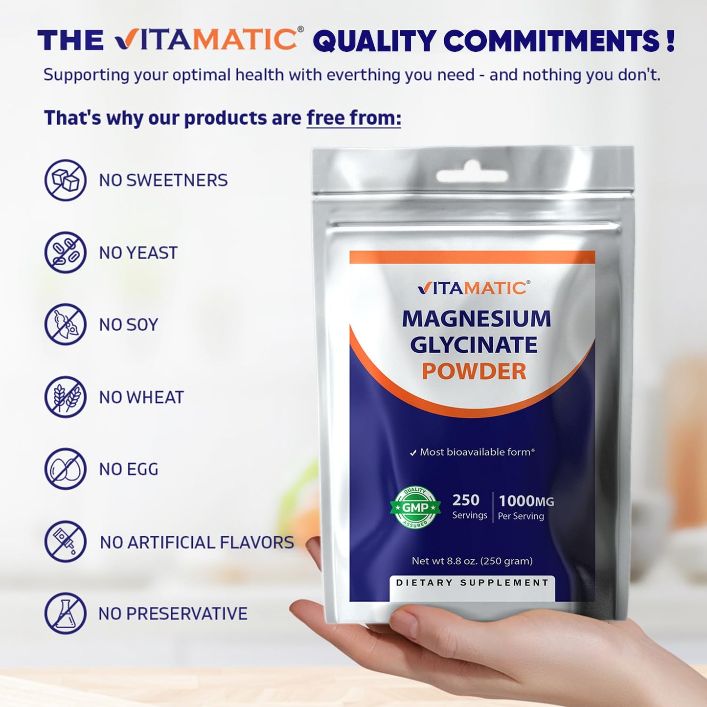 Vitamatic Magnesium (from Glycinate & Oxide) Powder 17.6 oz