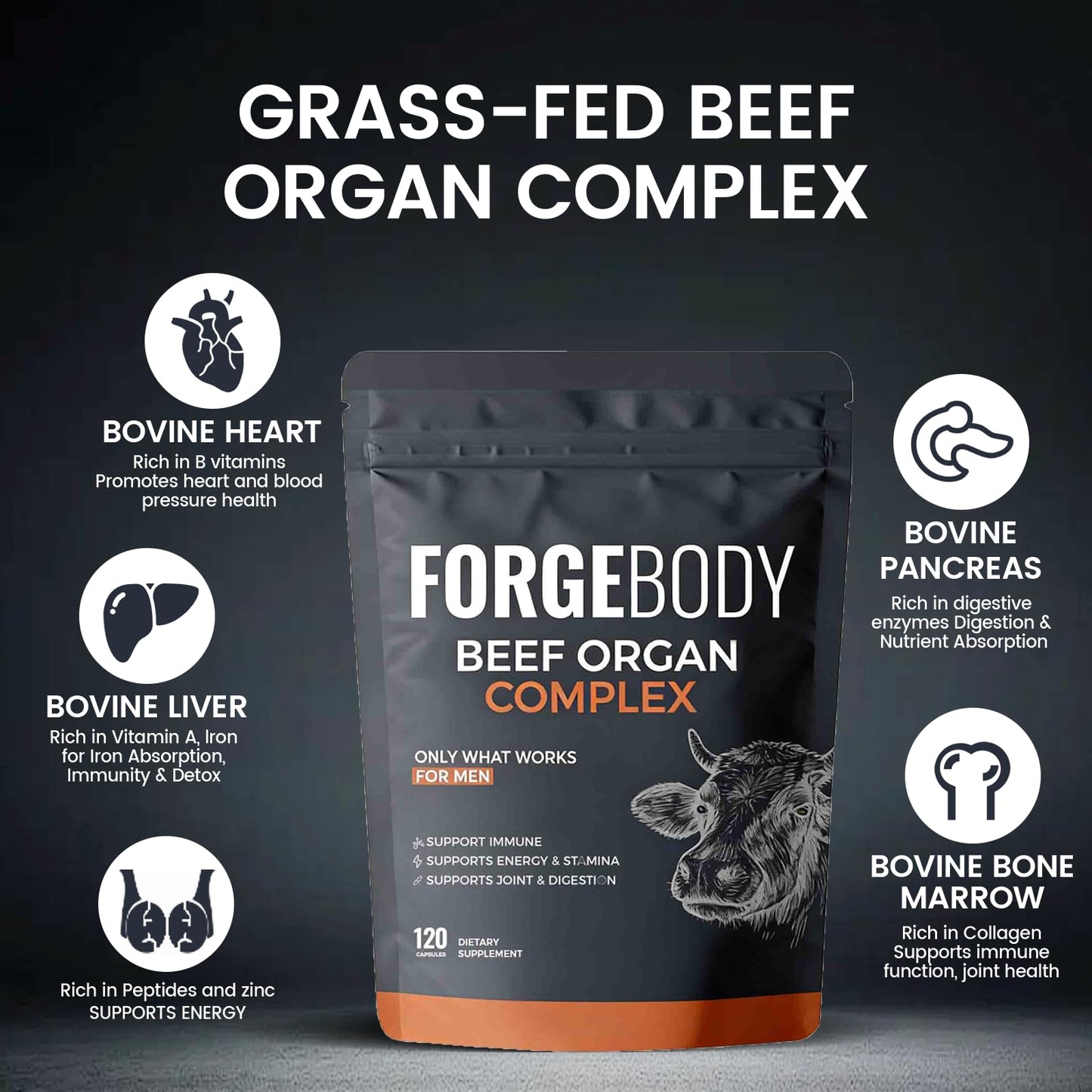 MORANDEE Forgebody Beef Organ Complex Supplement Capsule, 1 Capsule