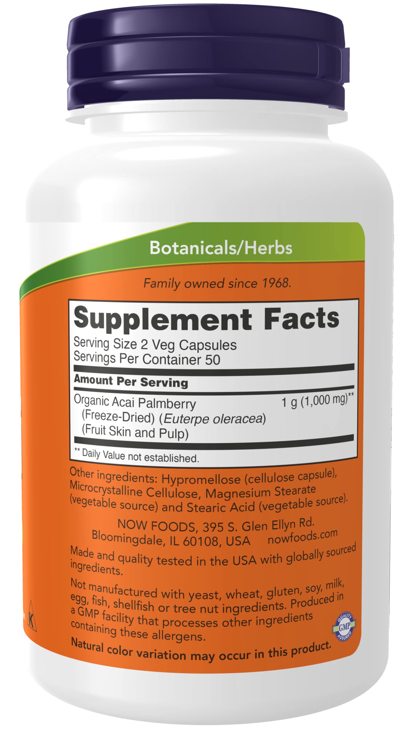 NOW Foods Organic Acai 500 mg Capsules 500 Count