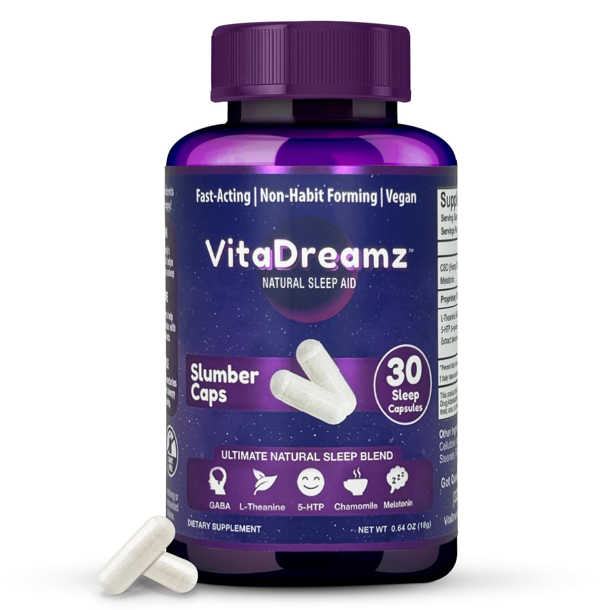 VitaDreamz Melatonin with L-Theanine & GABA Capsules 30 Count