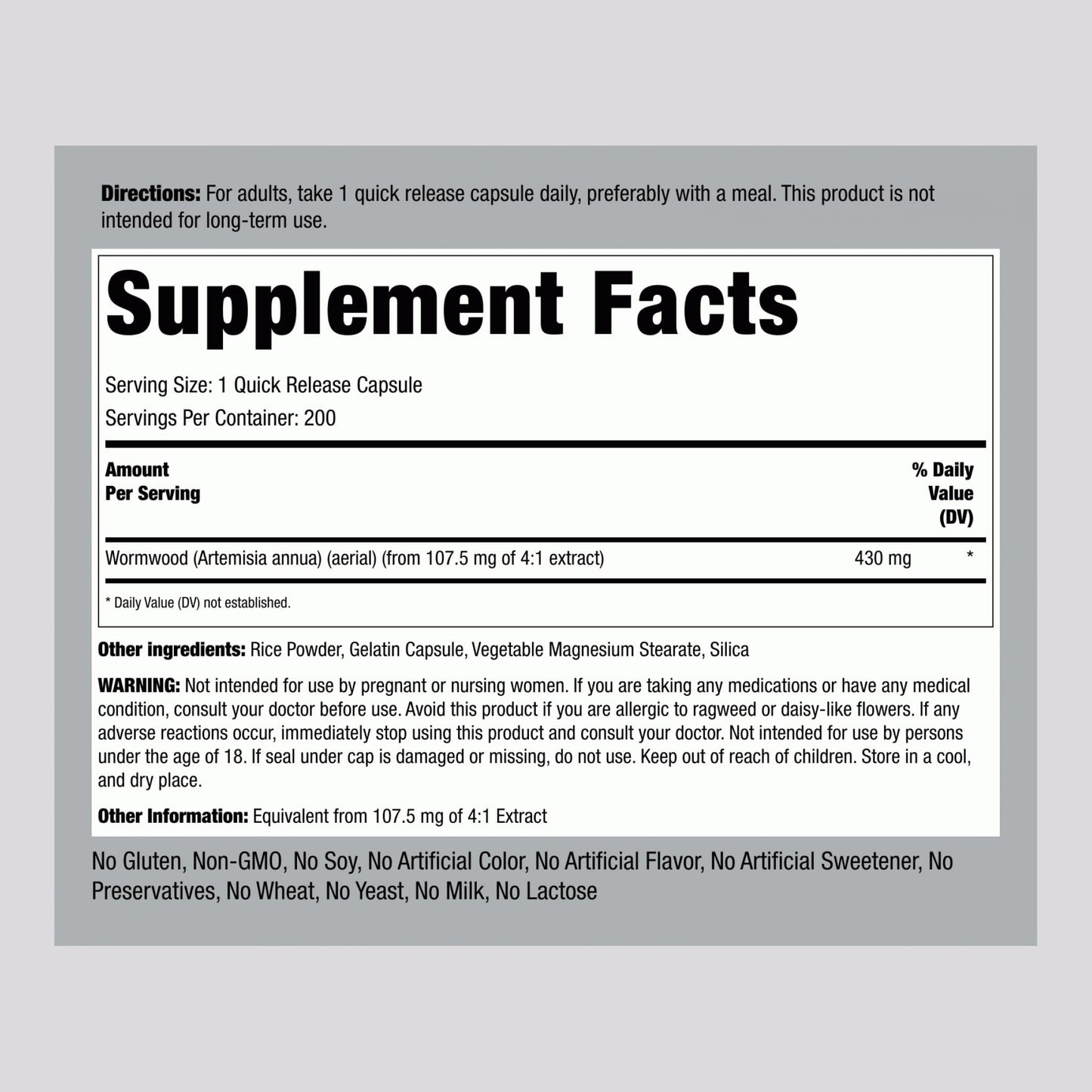 Piping Rock Wormwood Capsules 200 Count