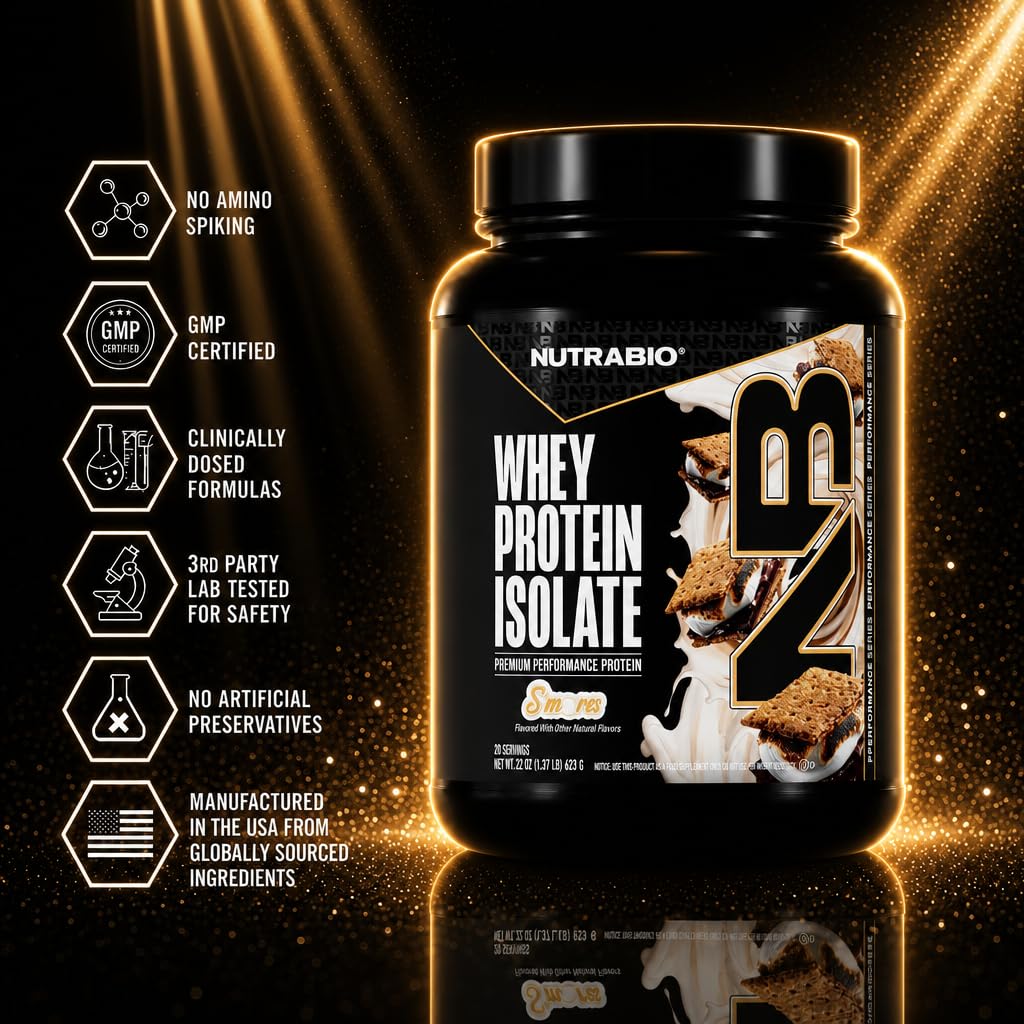 NutraBio 100% Whey Protein Isolate Protein Powder, S'Mores, 22 Servings