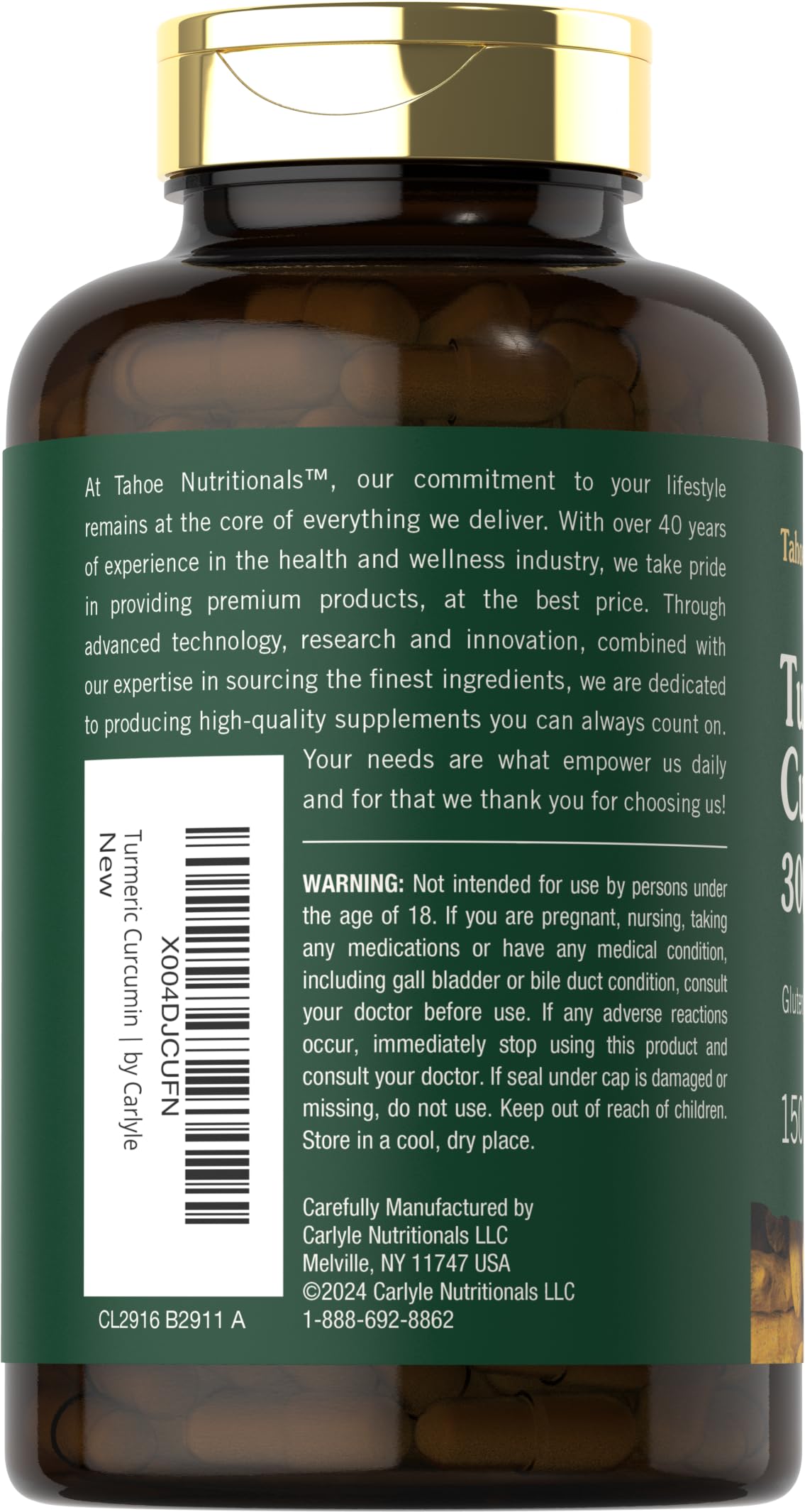 Tahoe Nutritionals Turmeric Curcumin Capsules 150 Count