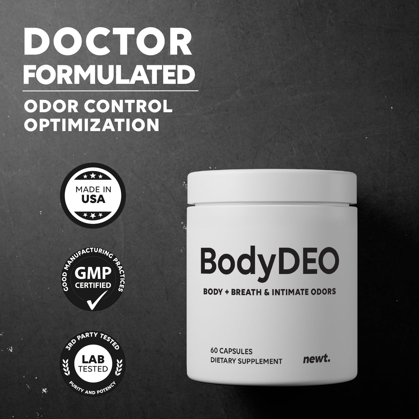 Newt BodyDEO Body Deodorant Pills with Chlorophyll, Parsley & Peppermint Capsules, 60 Count