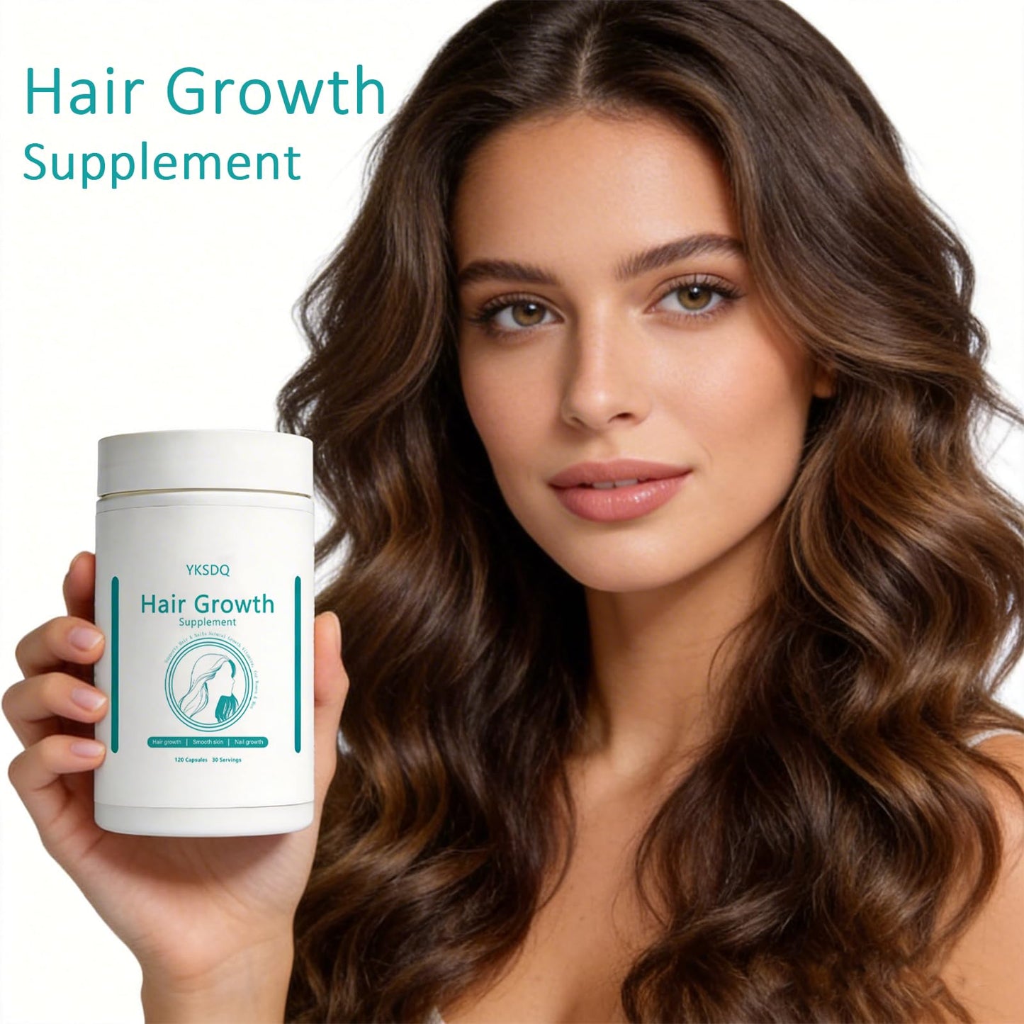 WOJJ Hair Growth Biotin 10000mcg Supplement with Vitamins A C D E & Calcium - 30-in-1 Formula for Hair & Nails Support, for Women & Men, Capsule, 120 Count