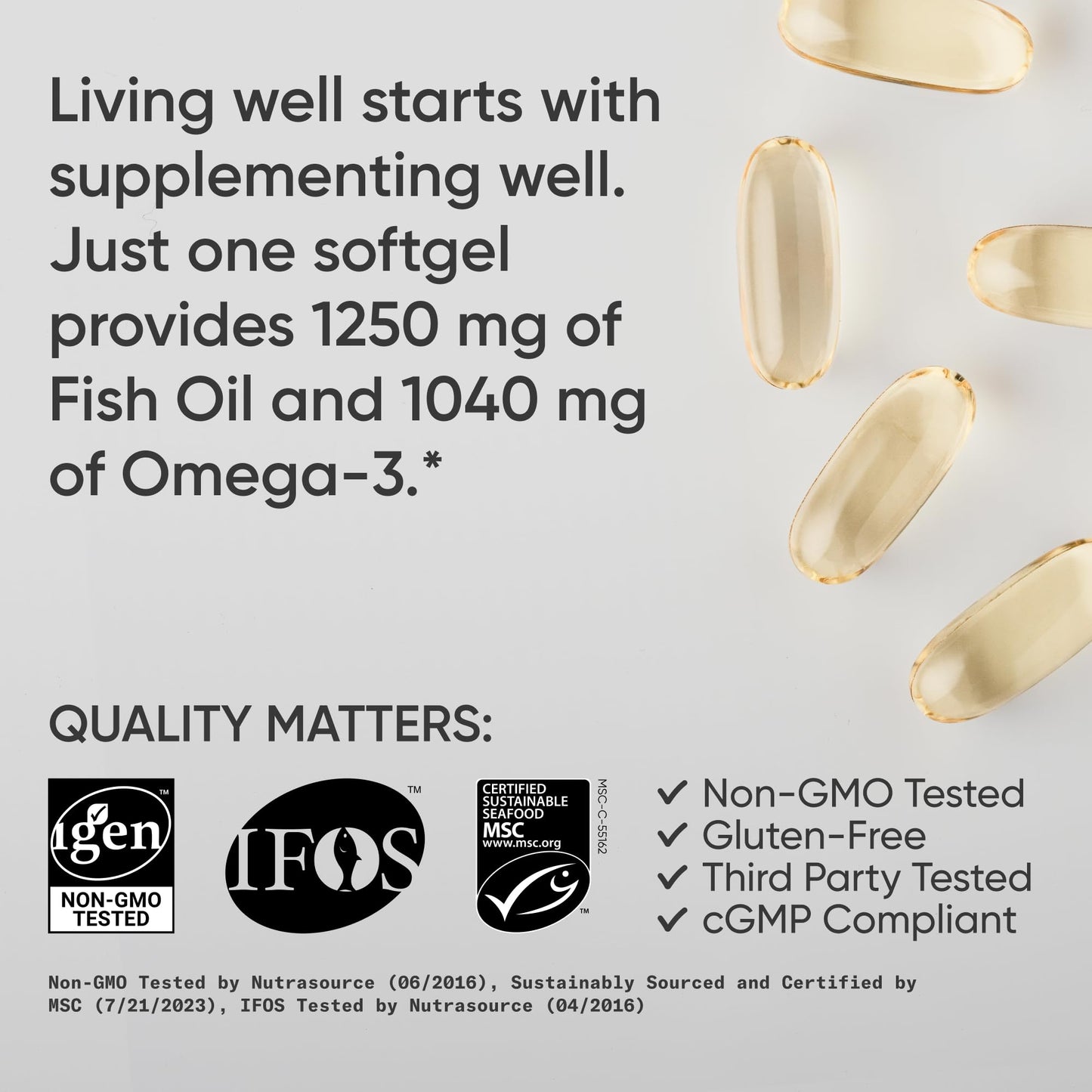 Sports Research Omega-3 Fish Oil 1250mg Softgels 180 Count