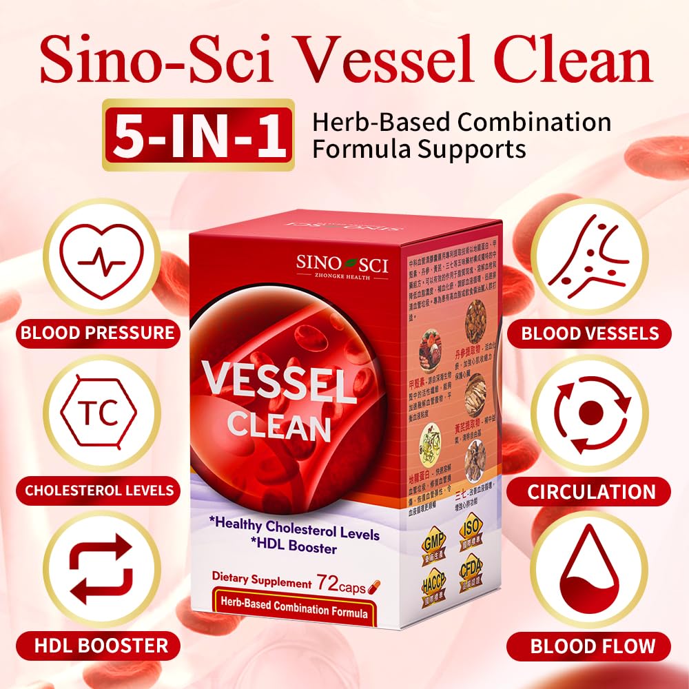 Sino-Sci Vessel Clean Blood Pressure Support Supplement for Healthy Vascular & Metabolism Capsule, 72 Capsules