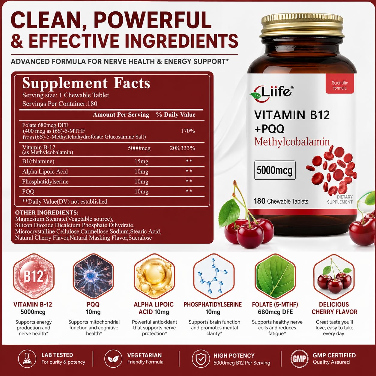 LIIFE Methylcobalamin 5000 mcg Tablets, 360