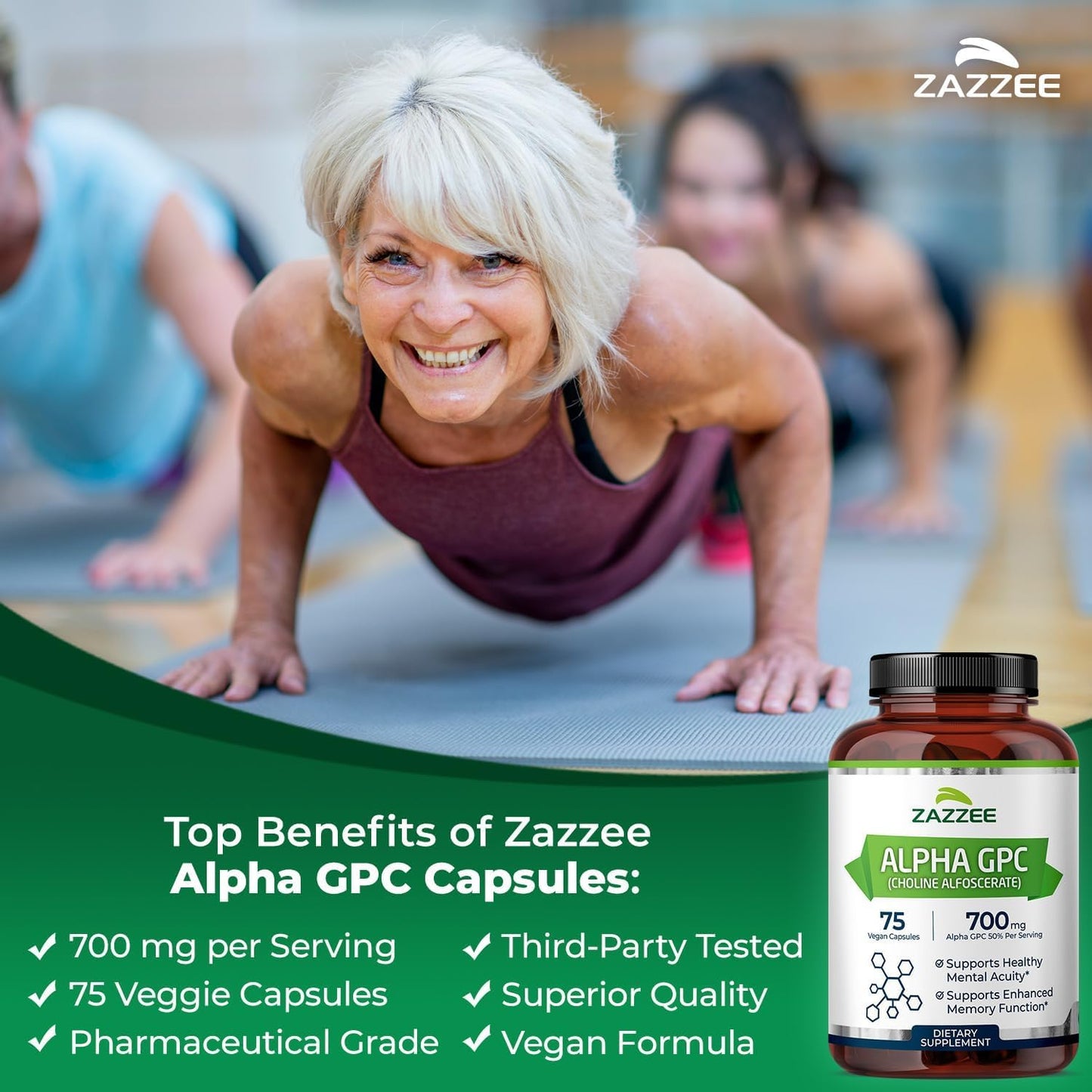 Zazzee Alpha GPC and Organic Lions Mane Supplement Capsules, 195 Capsules