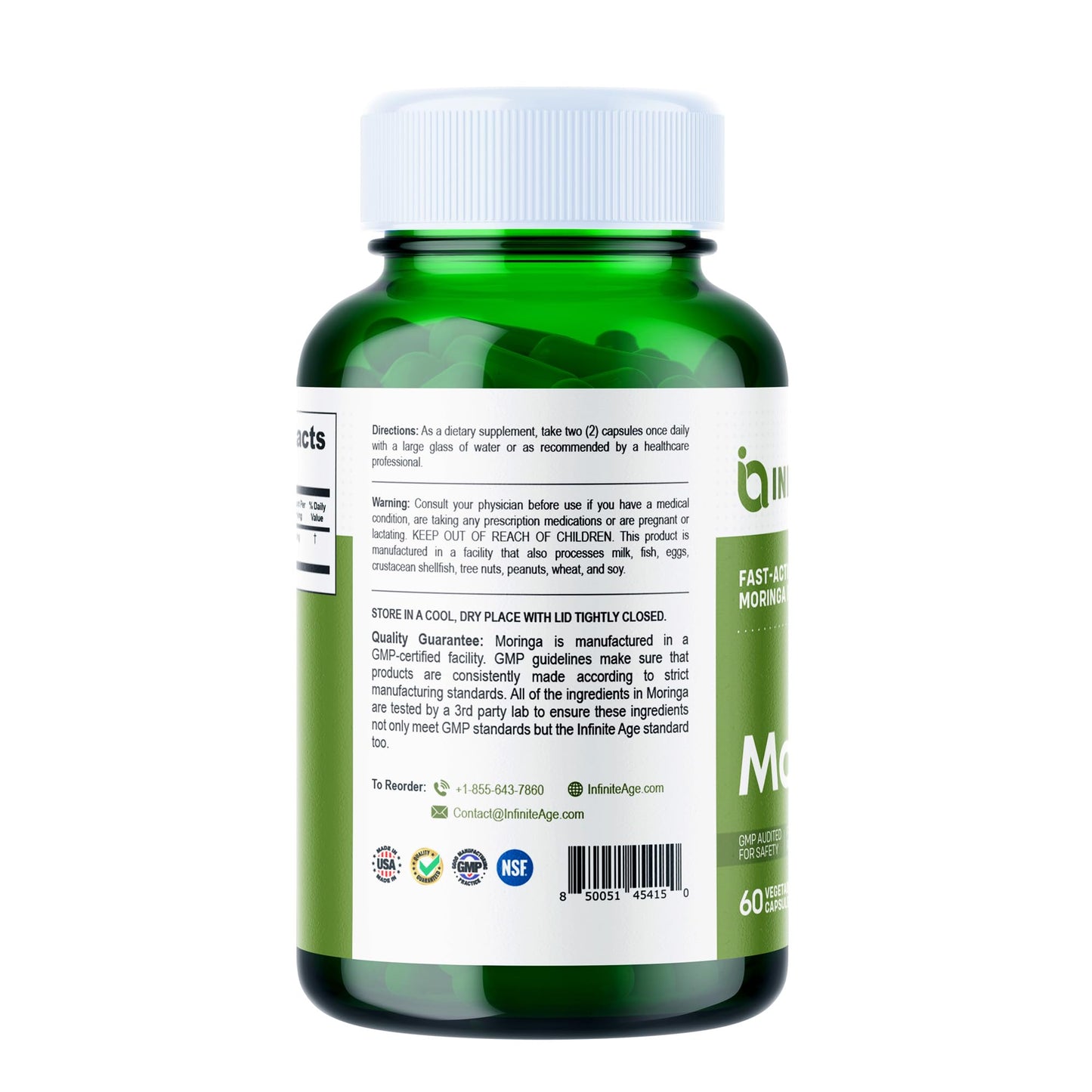 INFINITE AGE 1000mg Organic Moringa Leaf Powder Capsules, 60 Count