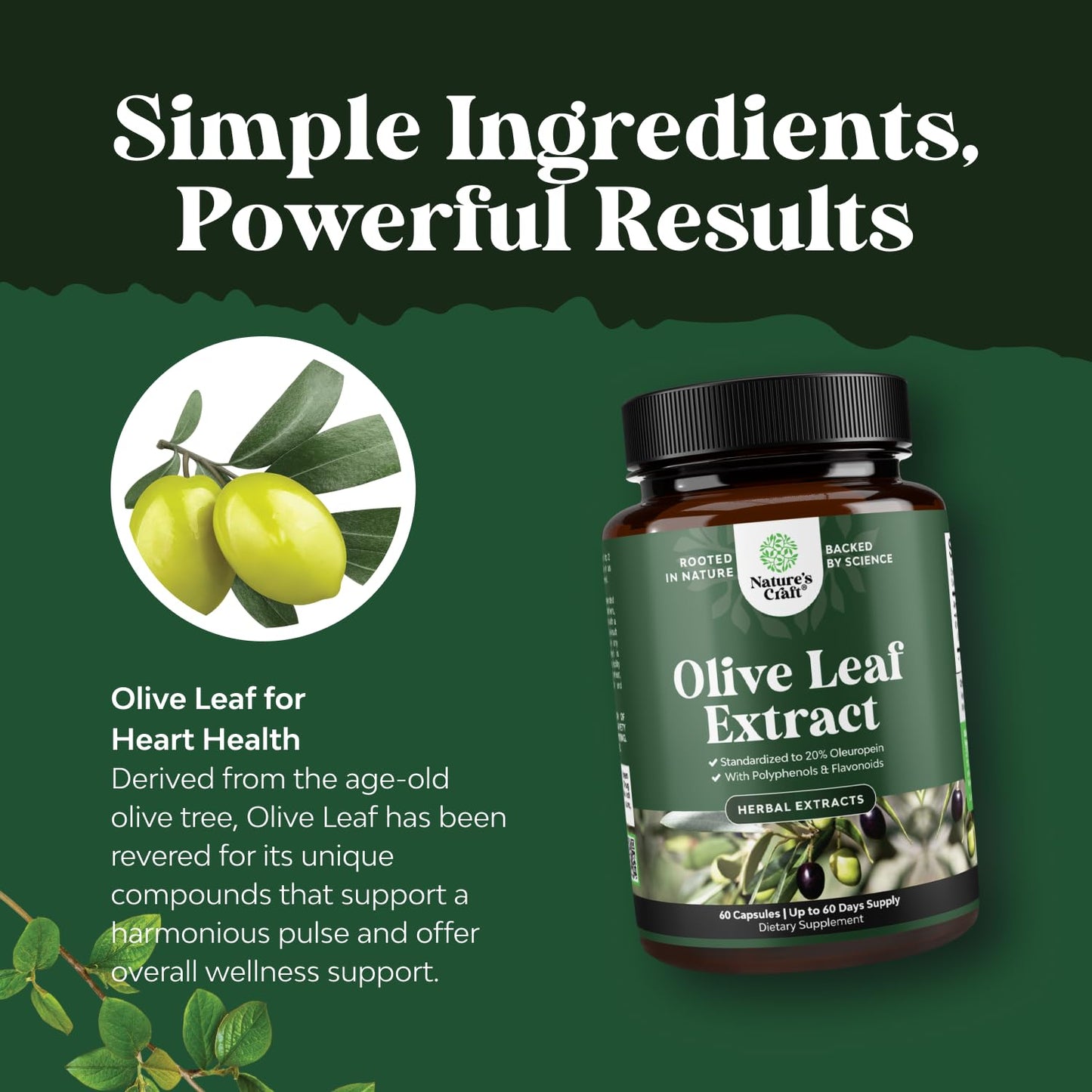 Natures Craft Potent Olive Leaf Extract Capsules, 60 Count