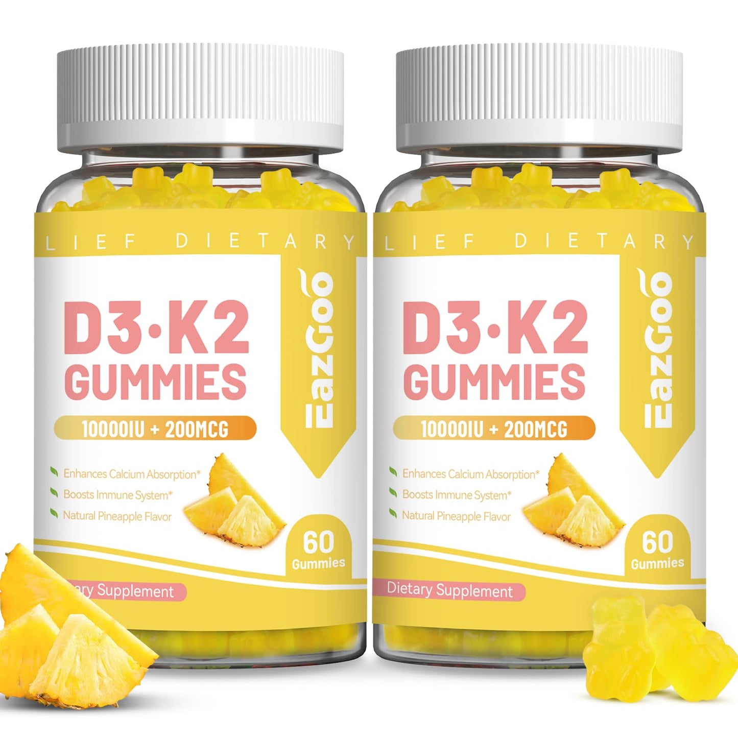 EAZGOO Vitamin D3 K2 Gummies - 10000IU D3 + 200mcg K2 (MK-7) - 120 Count