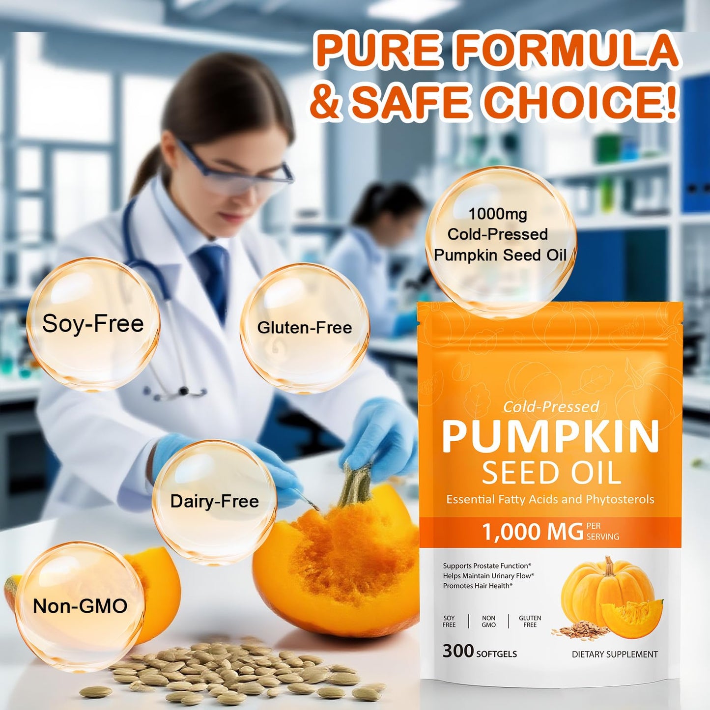 Buyourtaste Pumpkin Seed Oil with Saw Palmetto Softgels, 300 Count