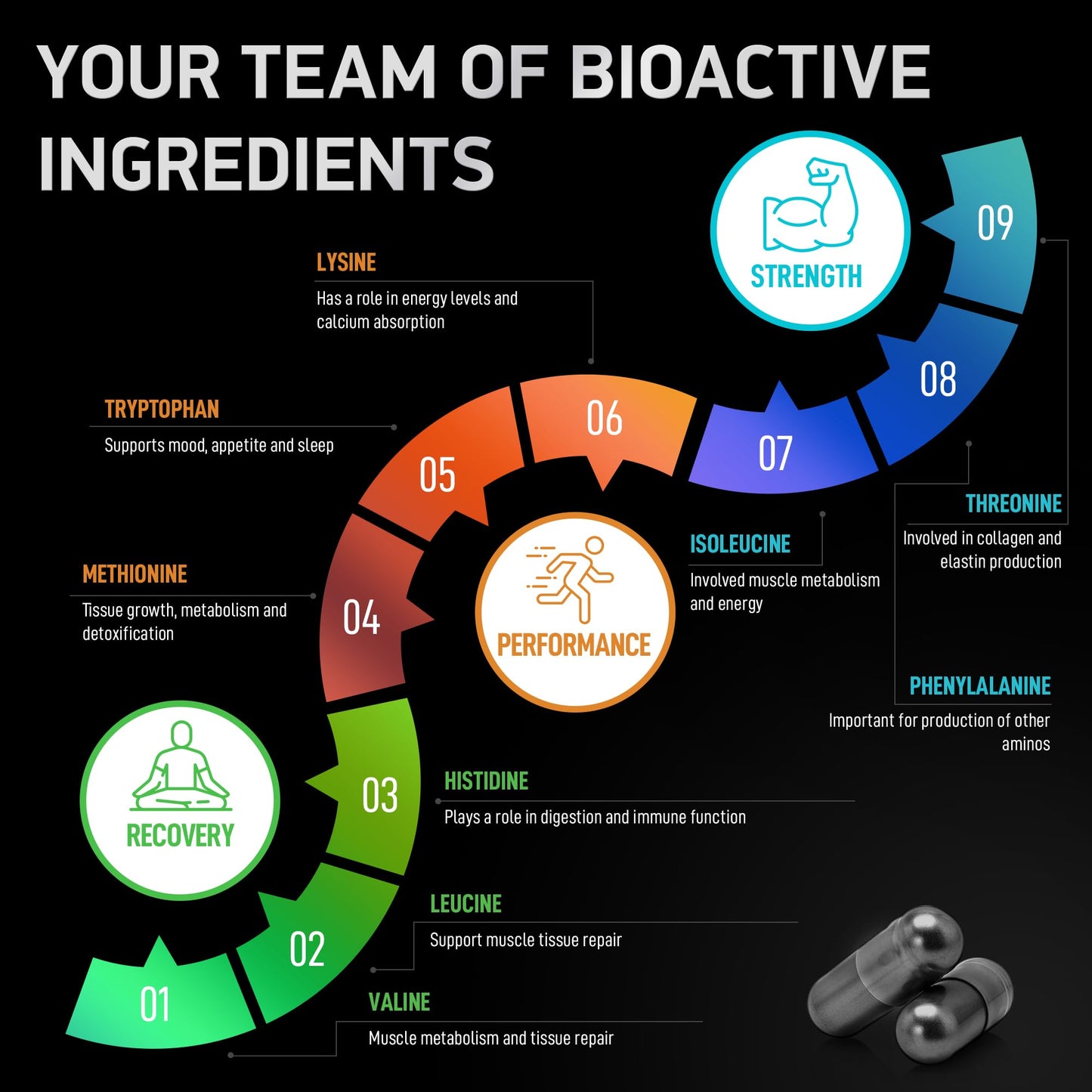 BIOACTIVE LABS Essential Amino Acids Supplement – Vegan BCAA Amino Acid Complex for Muscle Growth – Capsules 120