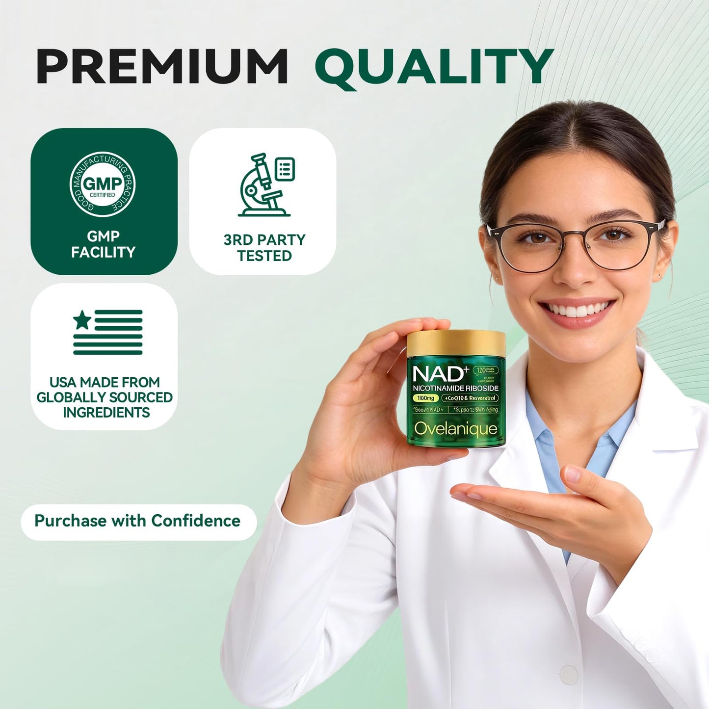 Ovelanique NAD Supplement with Nicotinamide Riboside & Resveratrol, 360 Capsules
