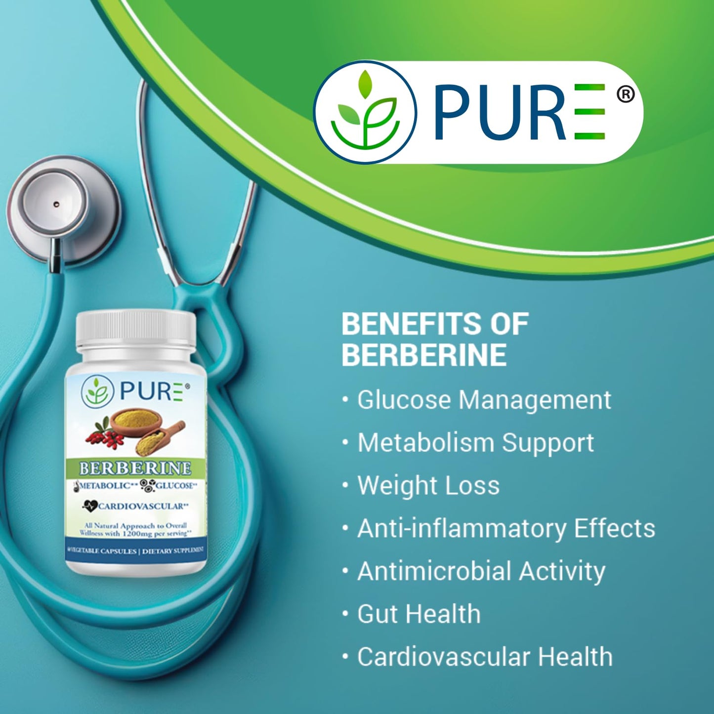 PURE Berberine Supplement, 60 Capsules