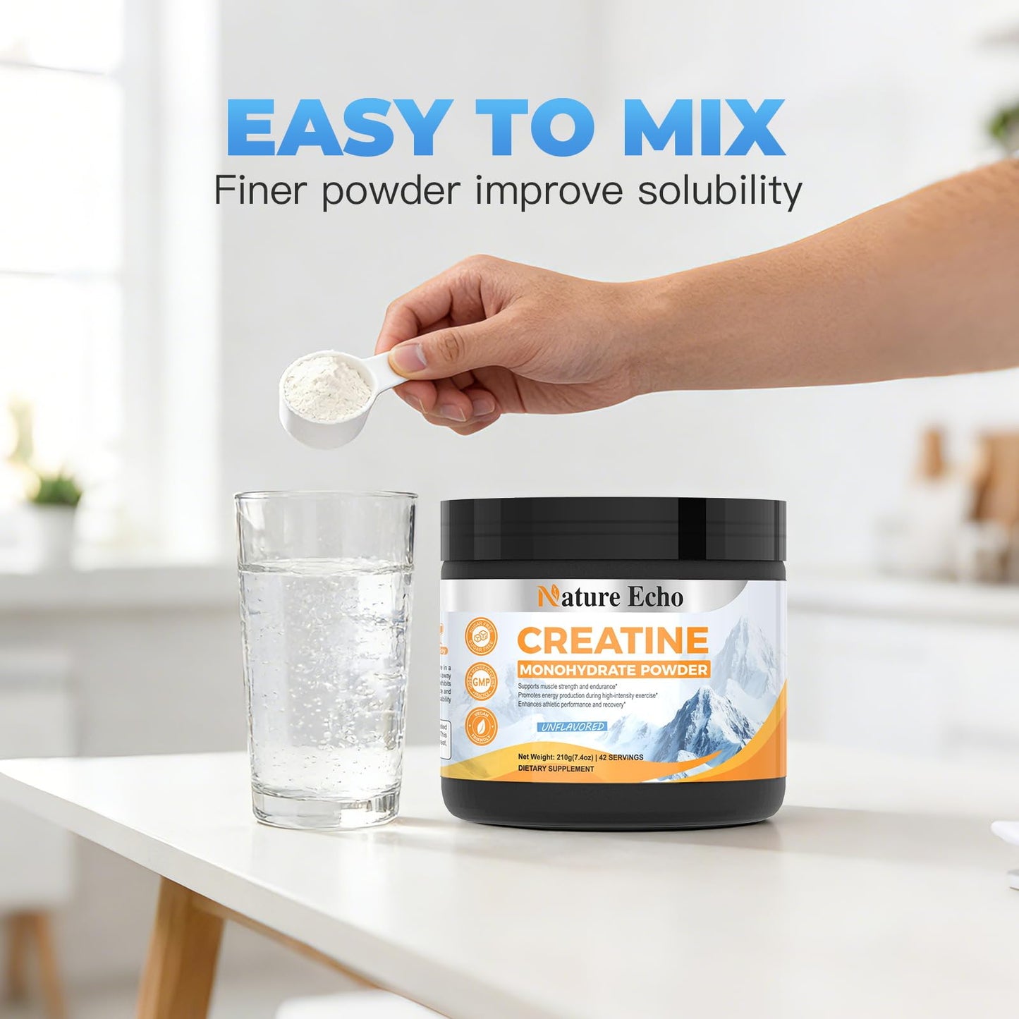 Nature Echo Creatine Monohydrate Powder, Unflavored, 42 Servings