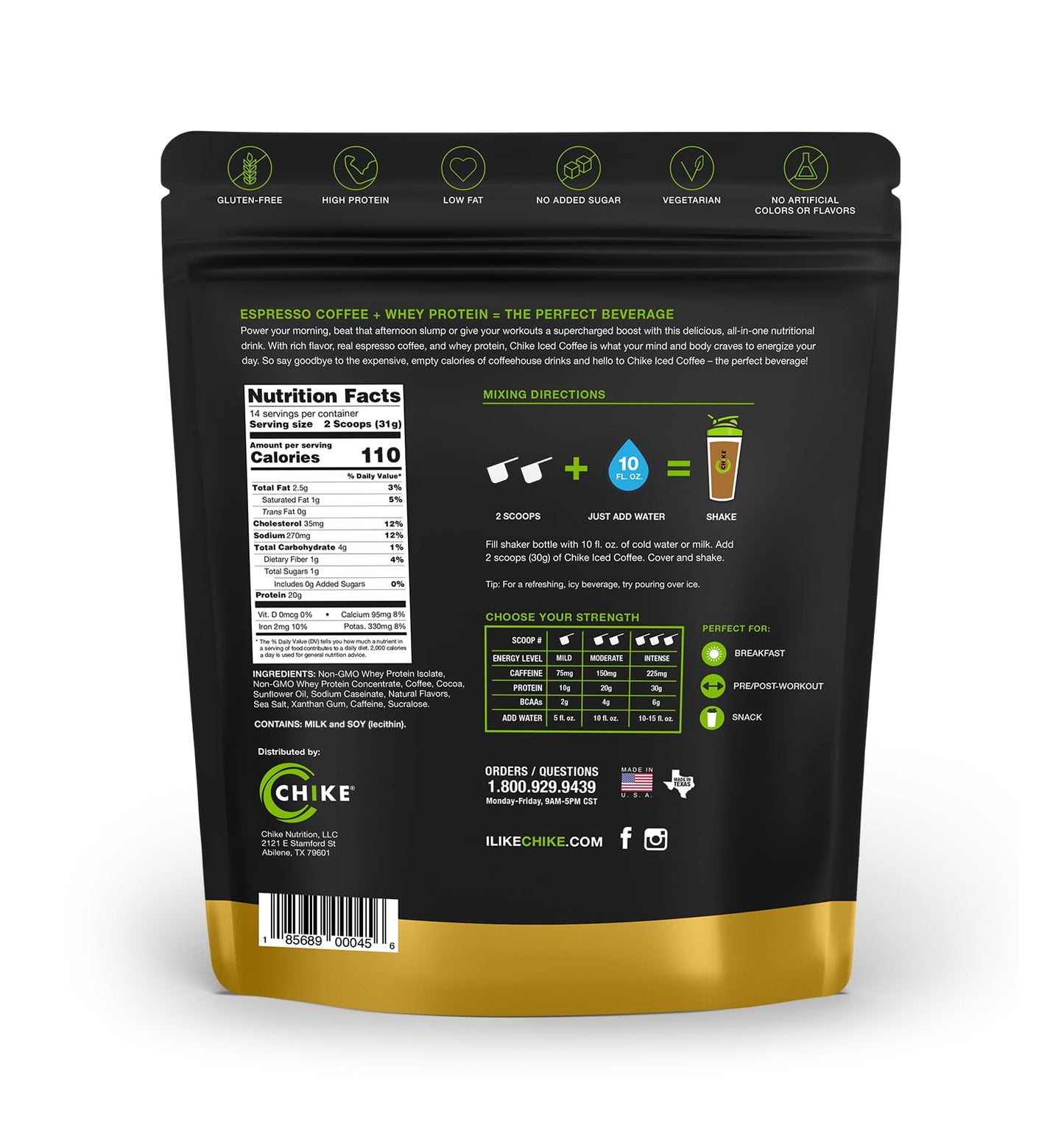 CHIKE Chocolate Caramel High Protein Iced Coffee Powder 15.3 Ounce