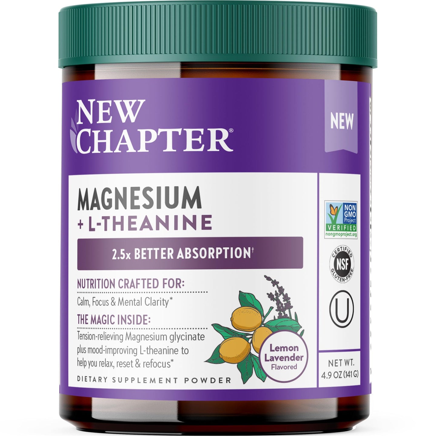 New Chapter Magnesium Glycinate + L-Theanine Powder, 5 oz, 30 Servings