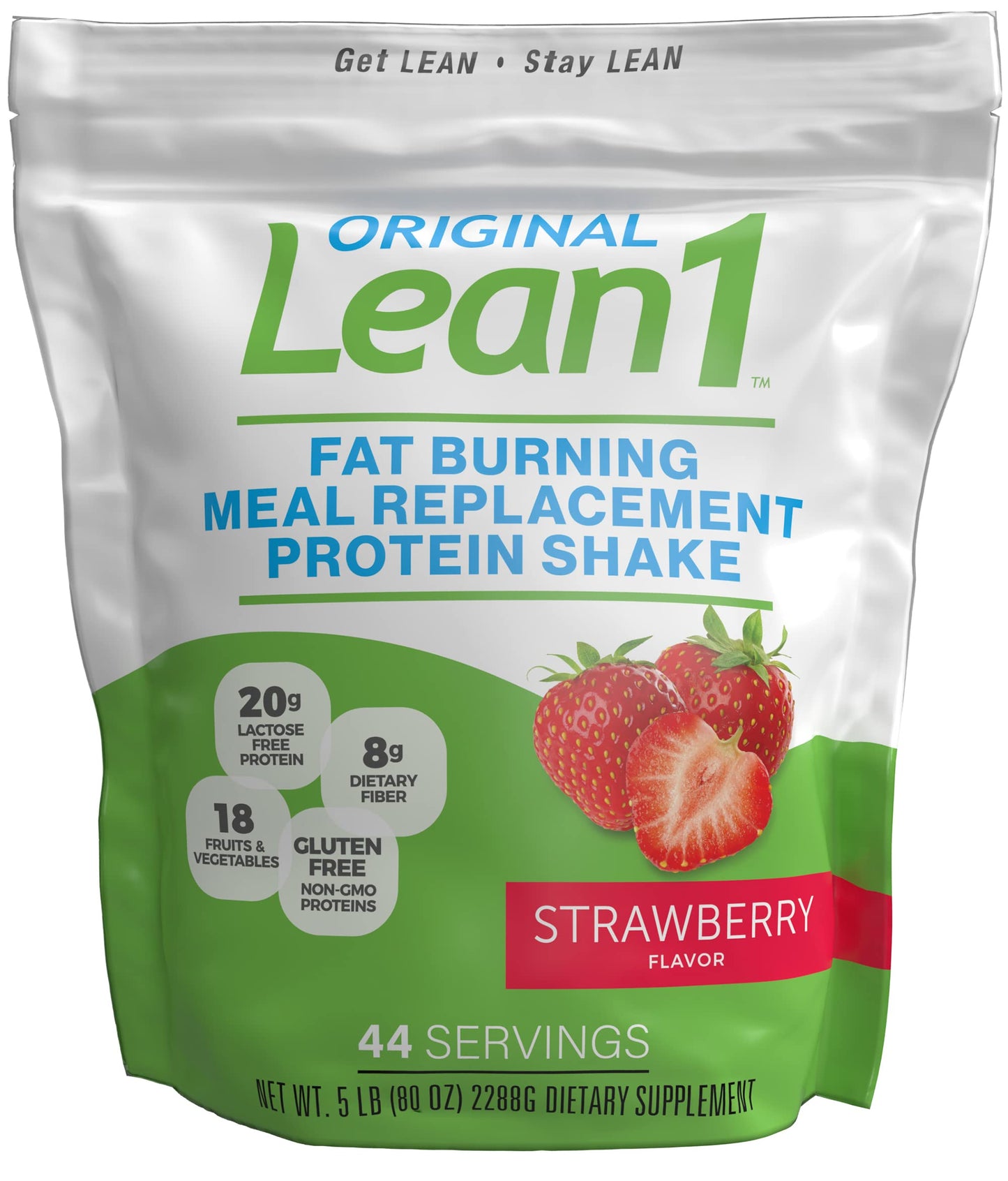 LEAN1 Meal Replacement Protein Shake Powder, Strawberry Flavor, 80 oz