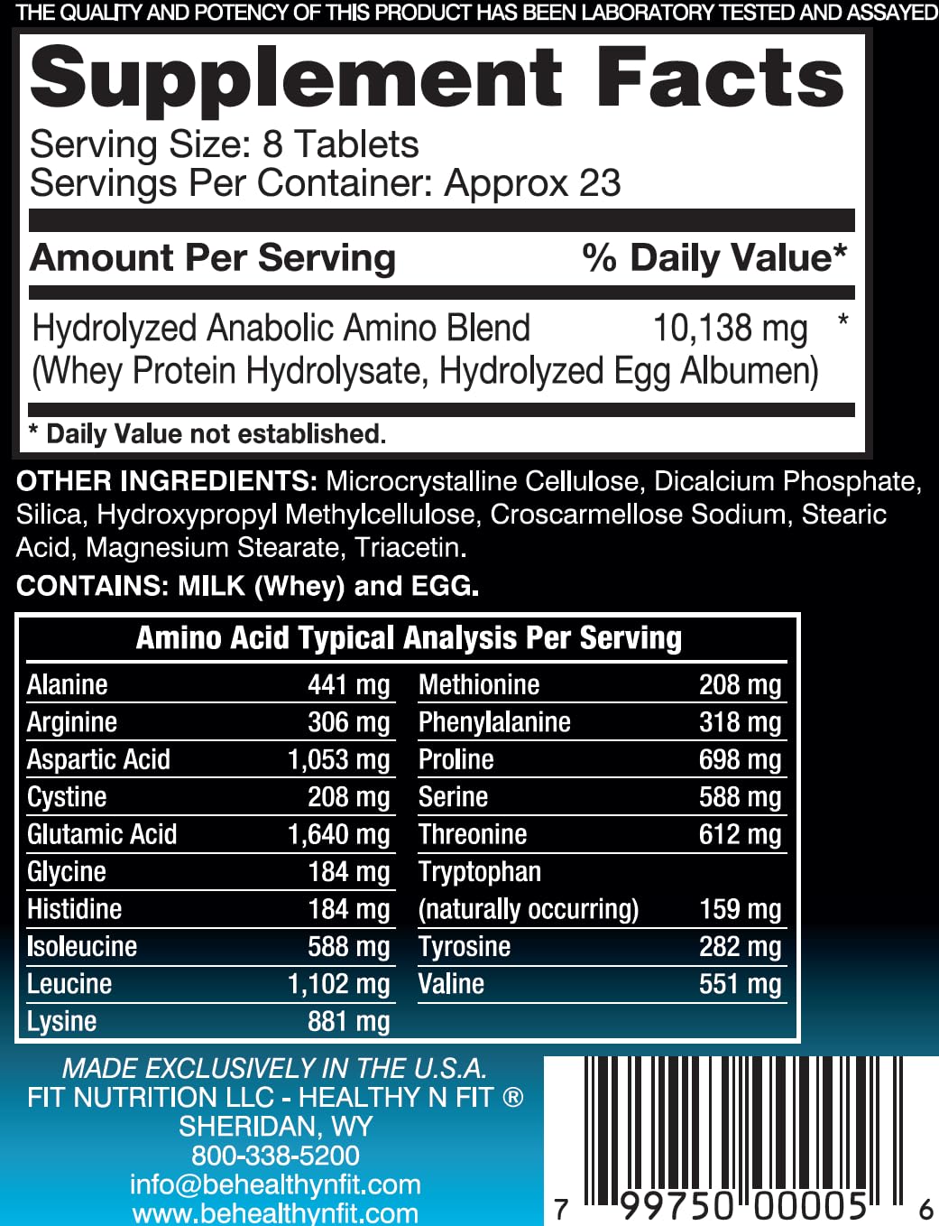 Healthy 'N Fit Amino 10,000 - Amino Acid, 180 Tablets - Hydrolyzed Egg & Whey Source - Fast Absorbing