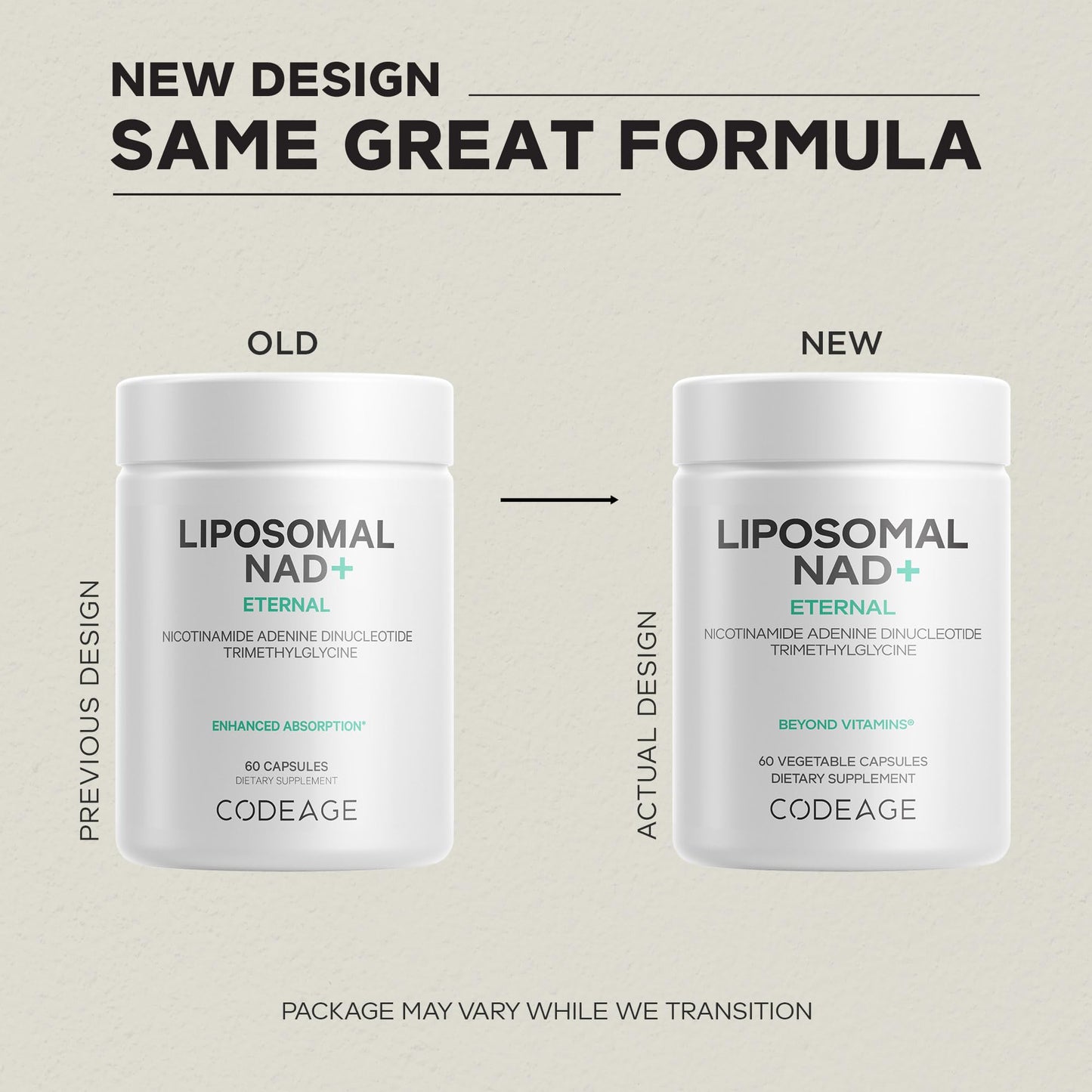 Codeage Liposomal NAD+ Supplement - NAD Nicotinamide Adenine Dinucleotide Coenzyme - 500 mg NAD+ per Serving - Liposomal Delivery - 60 Capsules