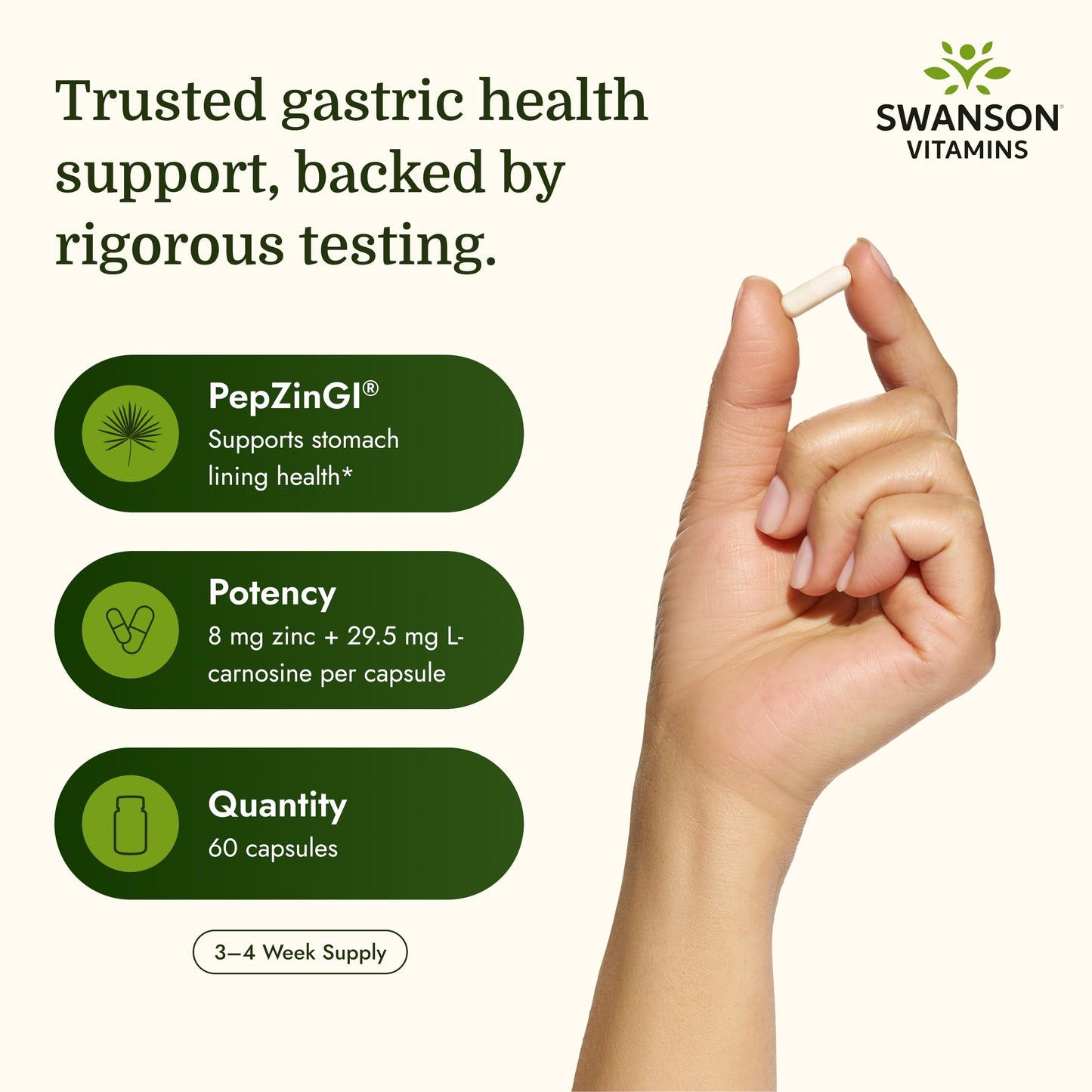 Swanson Ultra Zinc Carnosine (PepZinGI) Gastric Health Supplement, 60 Capsules