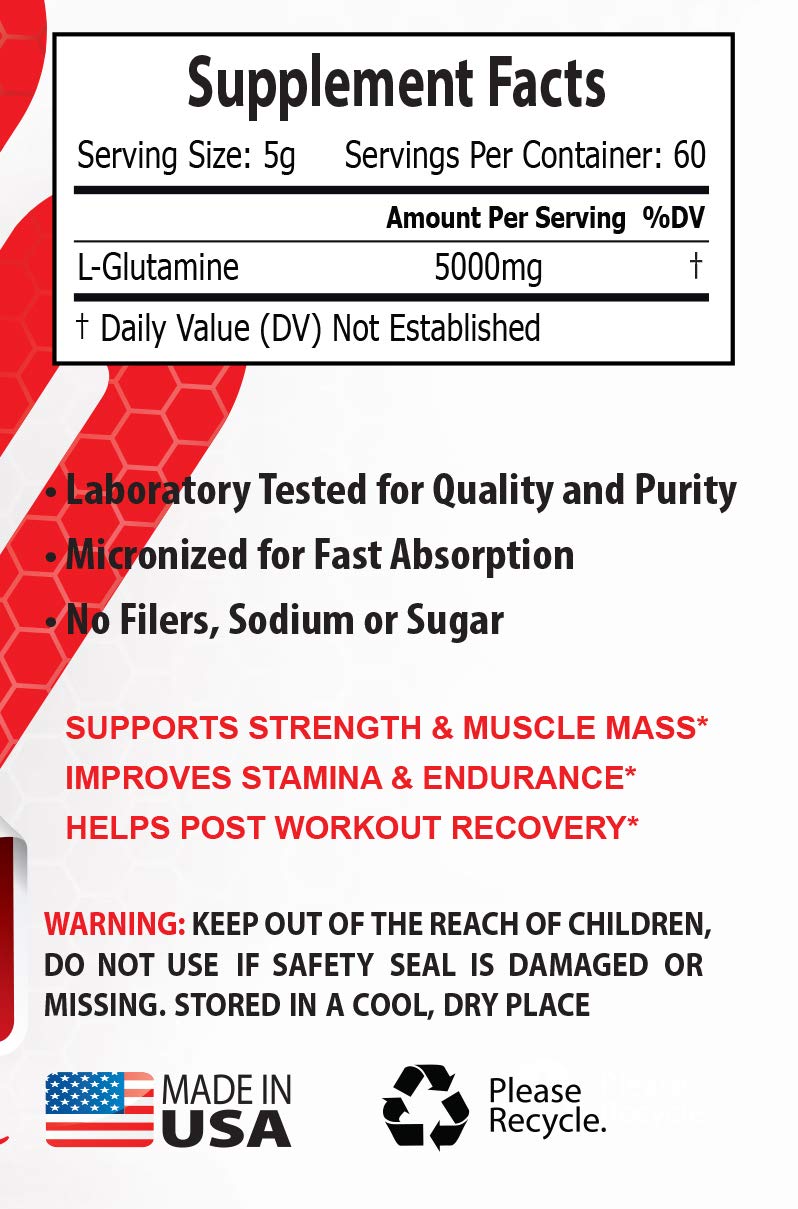 Healthy Supplements LLC Muscle Pump Enhancer - PRE & Post Workout - L-Glutamine Powder 5000MG, 10.58 Ounce