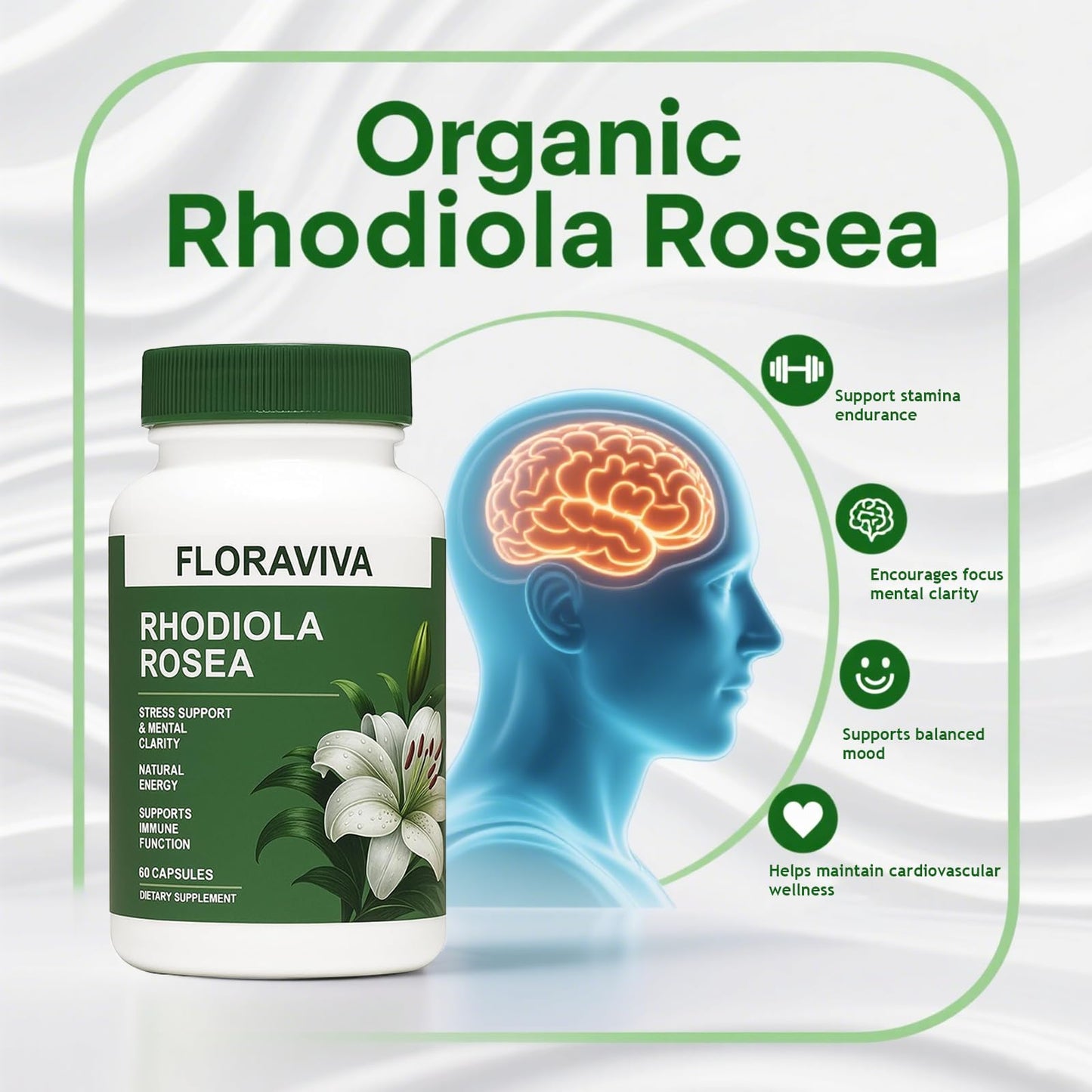 Floraviva Rhodiola Rosea Capsules 500mg (Standardized for 3% Rosavins & 1% Salidroside) 120 Capsules