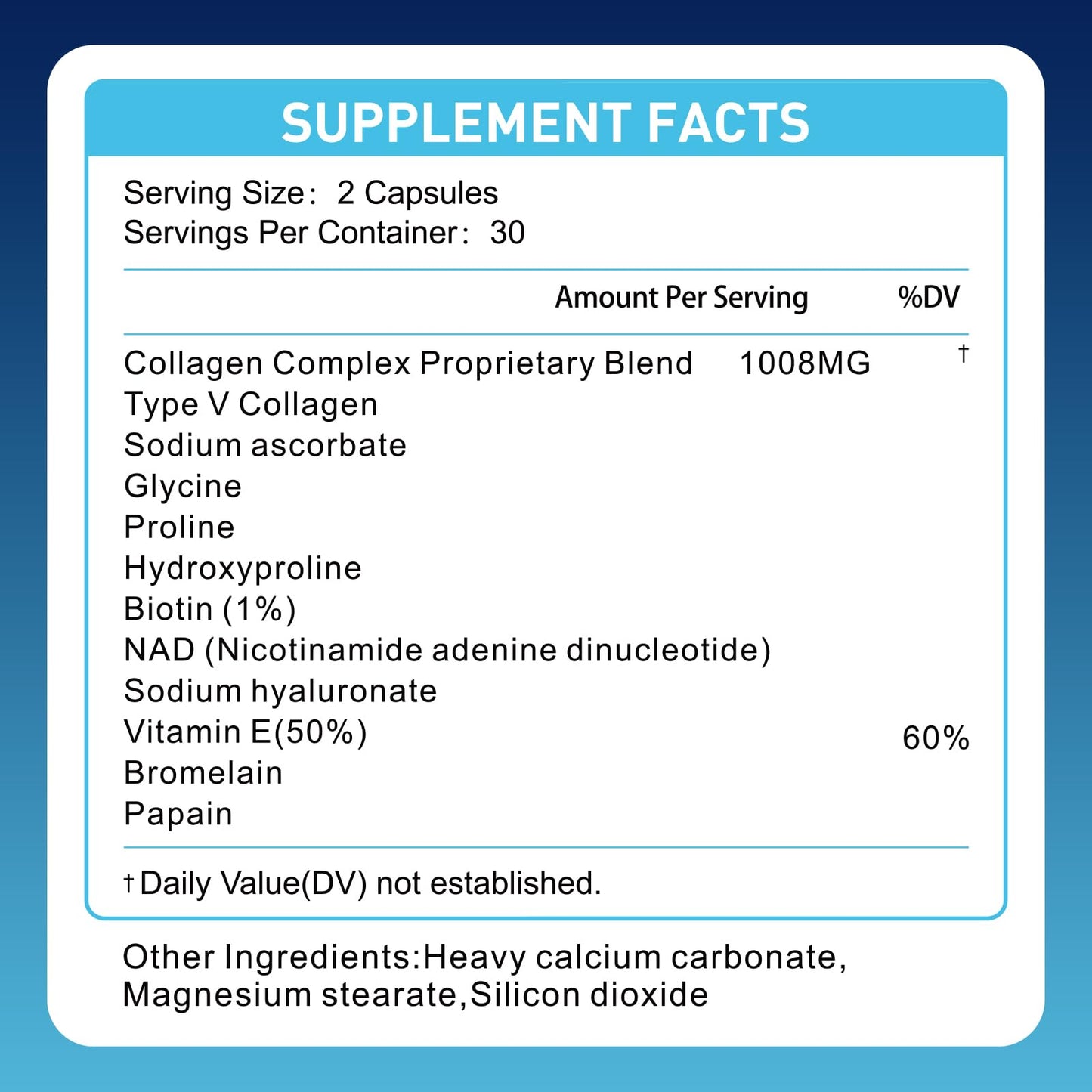 Natener 11 in 1 1008mg Collagen Complex Proprietary Blend with Type V Collagen, Biotin, Hyaluronic Acid, Multi Collagen Capsules, 60 Capsules