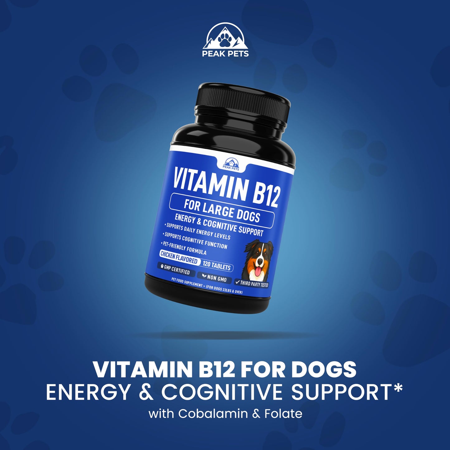 Peak Pets Vitamin B12 Supplement for Medium & Large Dogs Tablet 120 Count
