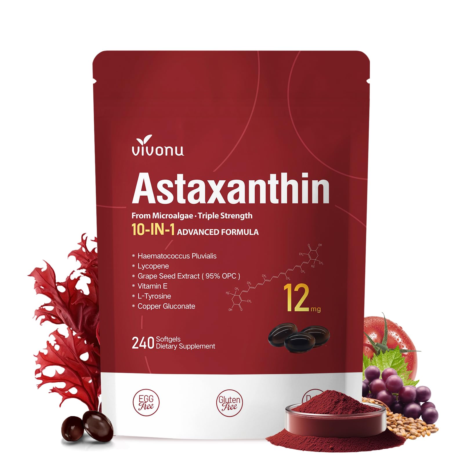 VivoNu Astaxanthin 12mg Softgel, 240 Softgels