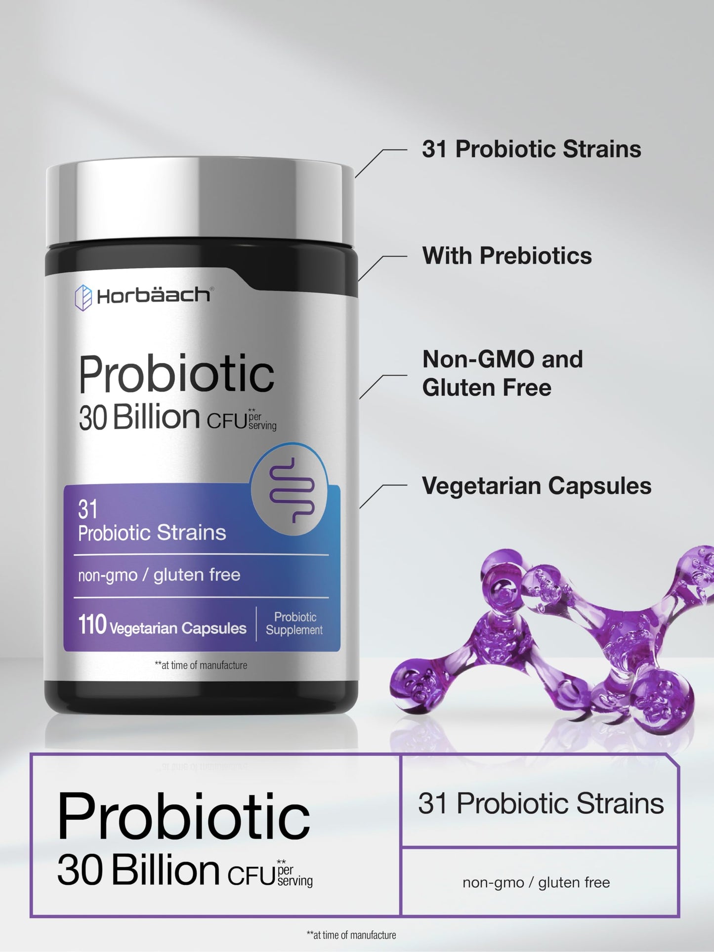 Horbäach Probiotic 30 Billion CFU 31 Probiotic Strains Capsule, 110 Count