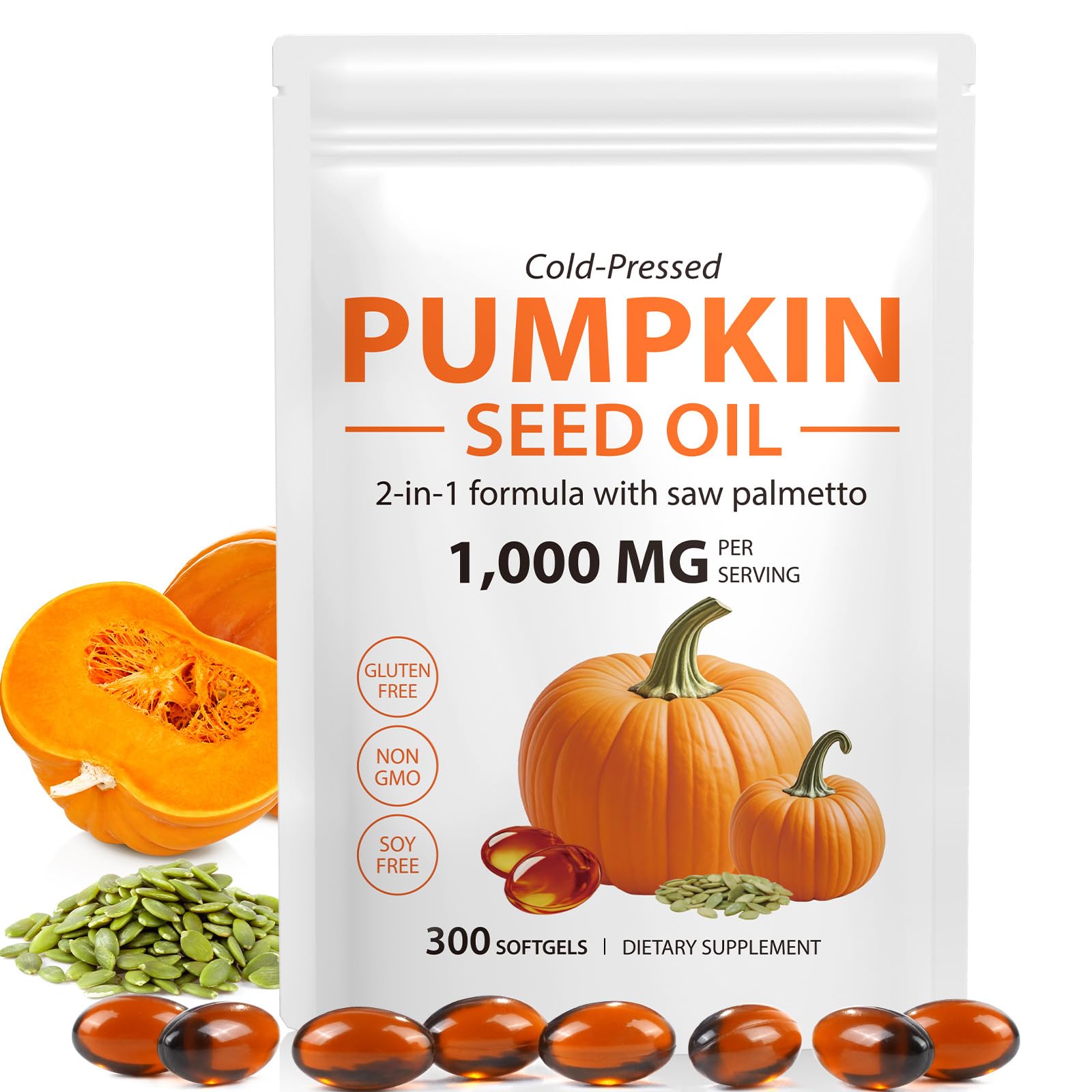 Onznoz Pumpkin Seed Oil with Saw Palmetto Softgels, 300 Count
