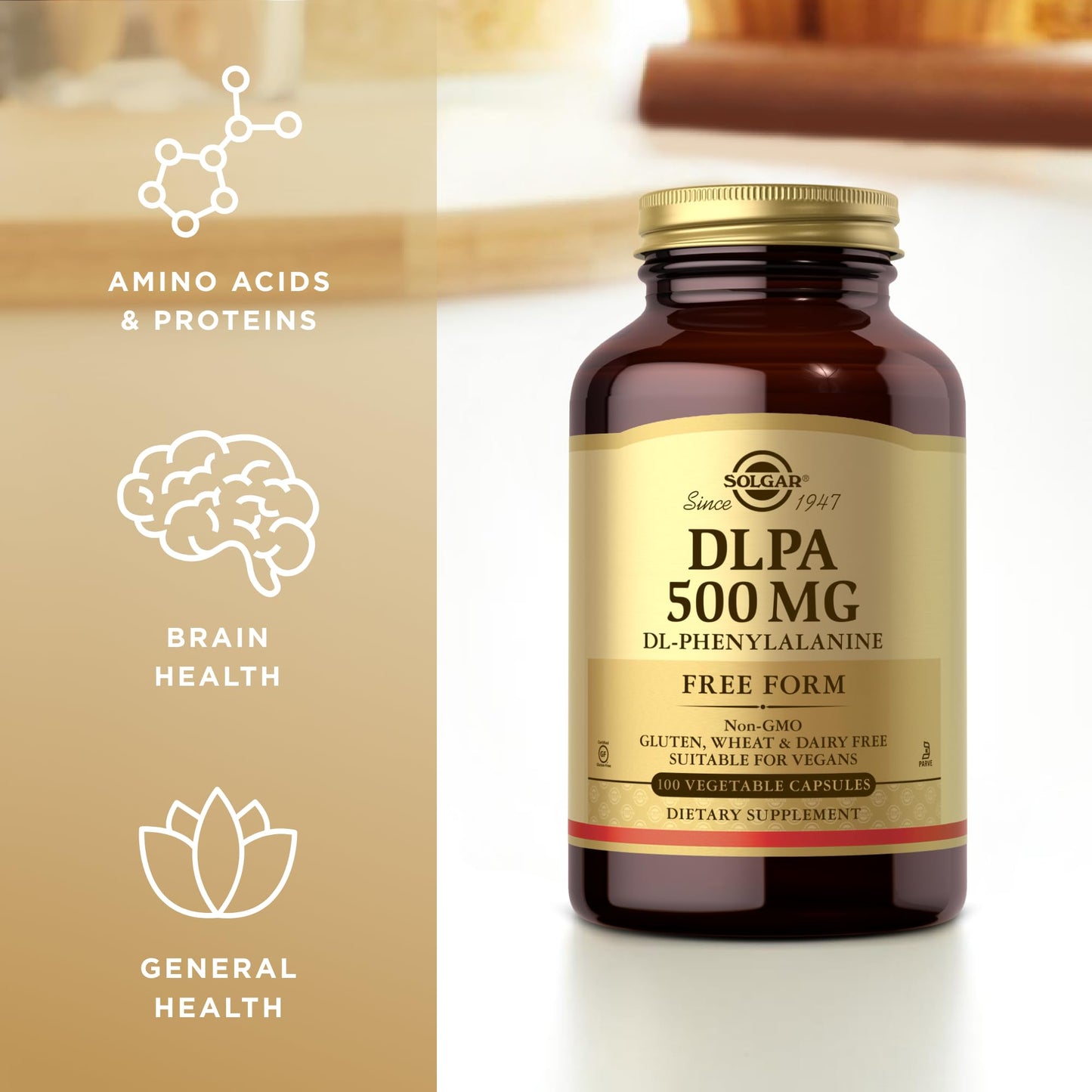 Solgar DLPA 500 mg DL-Phenylalanine Vegetable Capsule, 100 Count