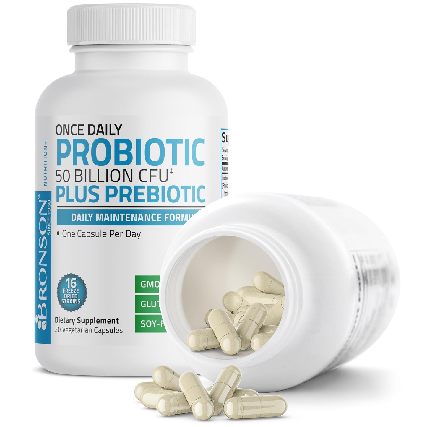 Bronson Once Daily Probiotic 50 Billion CFU Plus Prebiotic Daily Maintenance Formula Capsule 30 Count